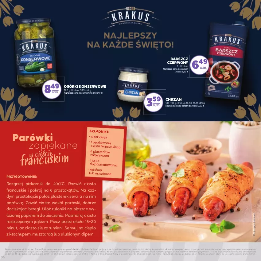 Gazetka promocyjna Stokrotka - Dzień kobiet - ważna 27.02 do 13.03.2025 - strona 20 - produkty: Chrzan, Ciasto francuskie, Ketchup, Krakus, Mięso, Mus, Musztarda, Ogórki konserwowe, Owoce, Papier, Parówki, Piec, Piekarnik, Rum, Ser, Warzywa