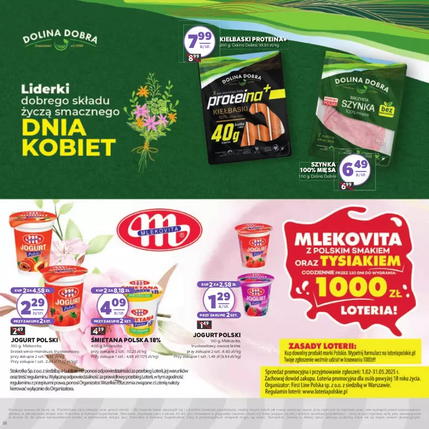 Gazetka promocyjna Stokrotka - Dzień kobiet - ważna 27.02 do 13.03.2025 - strona 22 - produkty: Jogurt, Mięso, Mleko, Mlekovita, Owoce, Szynka, Warzywa