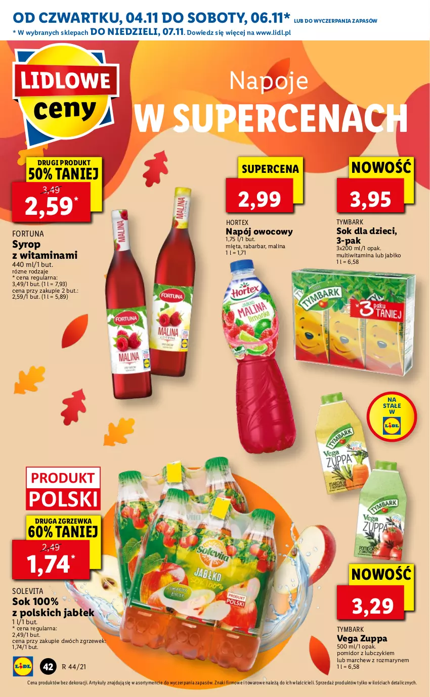 Gazetka promocyjna Lidl - GAZETKA - ważna 04.11 do 07.11.2021 - strona 42 - produkty: Dzieci, Fortuna, Hortex, Mięta, Napój, Napoje, Sok, Syrop, Tymbark