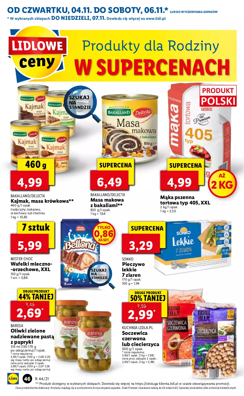 Gazetka promocyjna Lidl - GAZETKA - ważna 04.11 do 07.11.2021 - strona 46 - produkty: Bakalland, Delecta, Kakao, Kuchnia, Mąka, Mąka pszenna, Masa krówkowa, Oliwki, Oliwki zielone, Piec, Pieczywo, Sonko