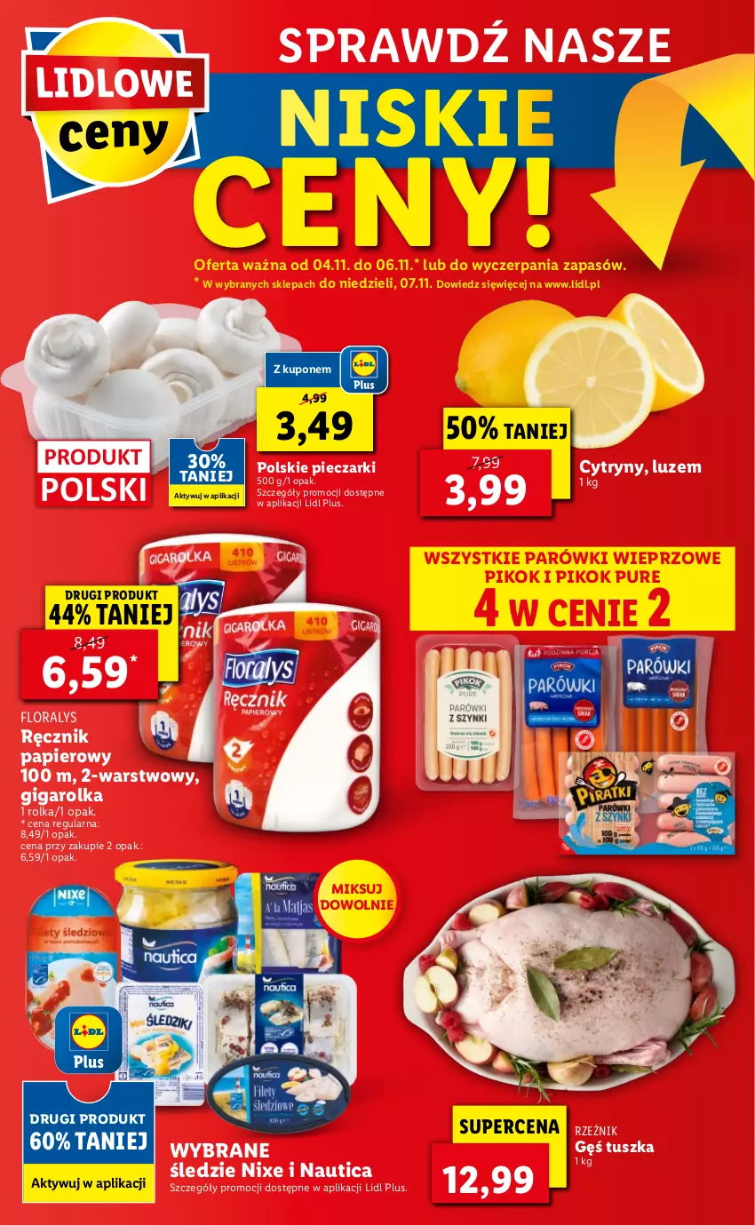 Gazetka promocyjna Lidl - GAZETKA - ważna 04.11 do 07.11.2021 - strona 57 - produkty: Cytryny, Flora, Papier, Parówki, Piec, PIKOK, Pur, Ręcznik, Tusz