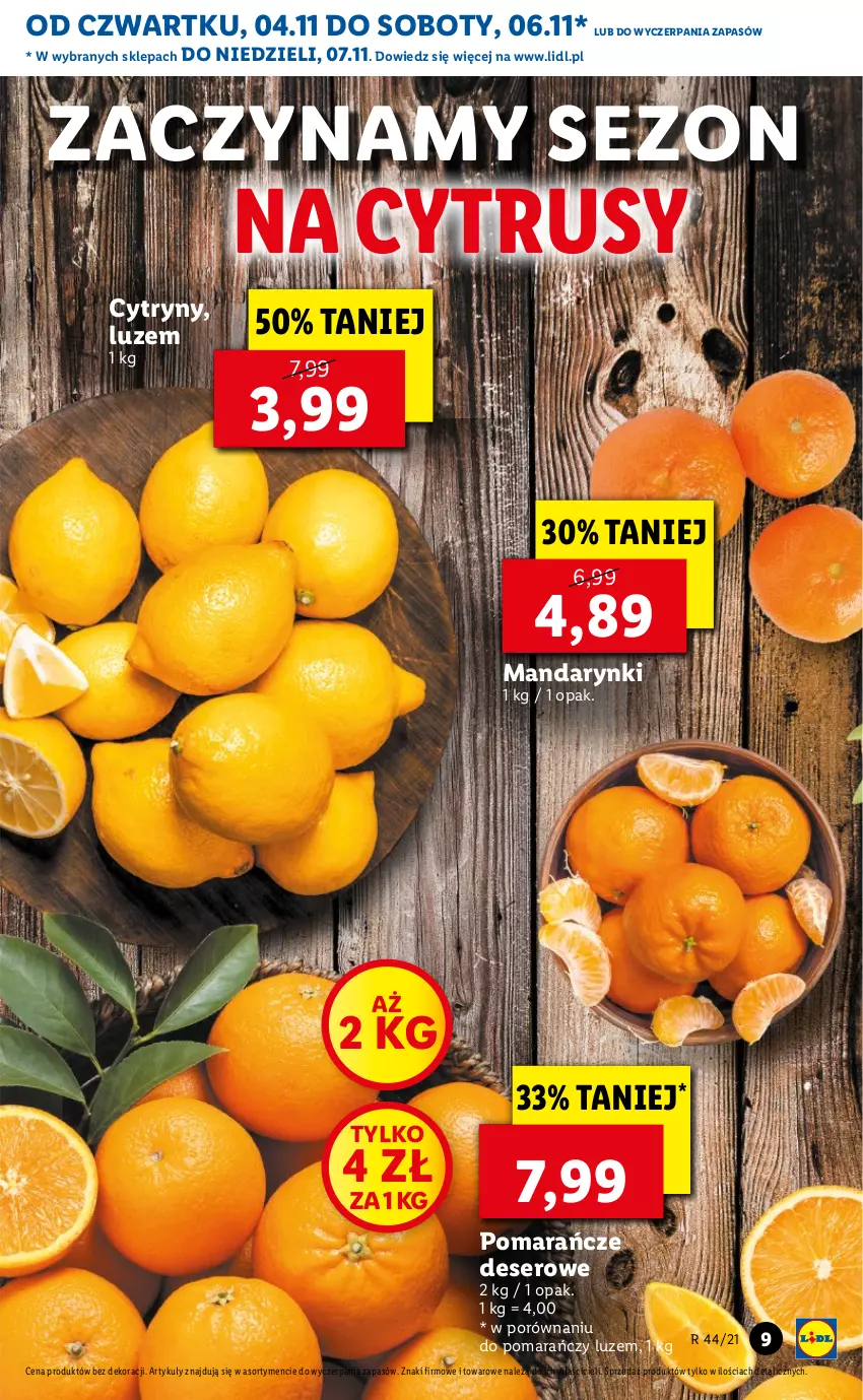 Gazetka promocyjna Lidl - GAZETKA - ważna 04.11 do 07.11.2021 - strona 9 - produkty: Cytryny, Deser, Mandarynki, Pomarańcze, Por, Ser