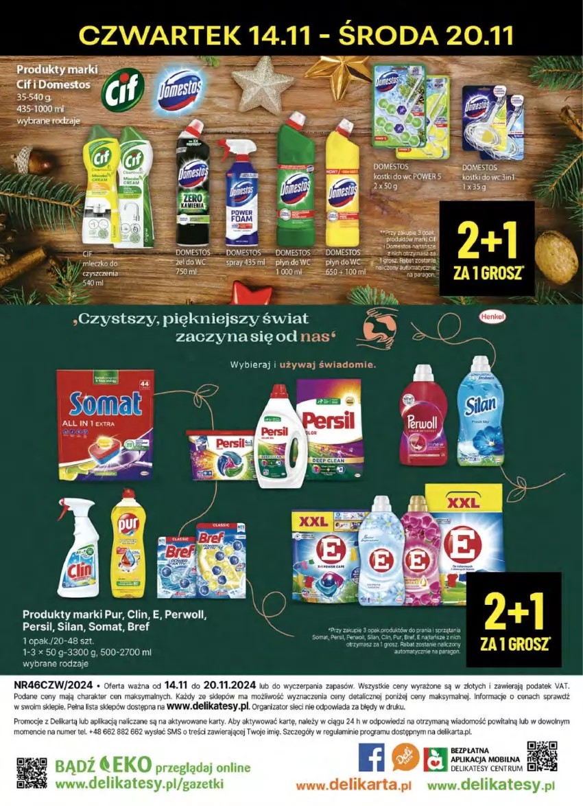 Gazetka promocyjna Delikatesy Centrum - NOWA GAZETKA Delikatesy Centrum od 14 listopada! 14-20.11.2024 - ważna 14.11 do 20.11.2024 - strona 30 - produkty: Bref, Cif, Clin, Domestos, Gra, Mleczko, Persil, Perwoll, Płyn do wc, Pur, Rum, Silan, Somat