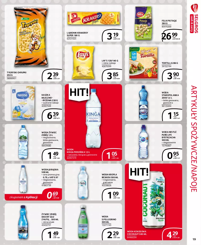 Gazetka promocyjna Selgros - Extra Oferta - ważna 01.01 do 31.01.2022 - strona 19 - produkty: Artykuły spożywcze, Chrupki, Felix, Gry, Kokos, Krakersy, Lajkonik, Lay’s, Napoje, Nestlé, Pistacje, Pur, Ryż, Staropolanka, Tortilla, Woda