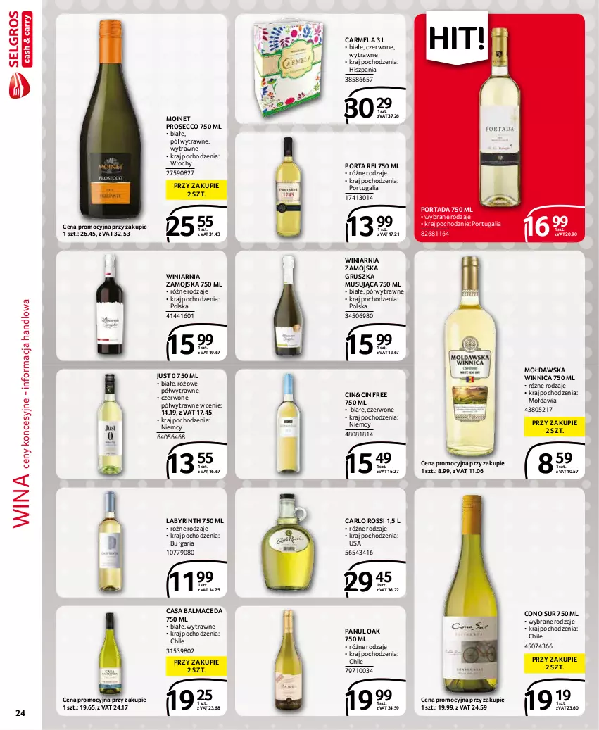 Gazetka promocyjna Selgros - Extra Oferta - ważna 01.01 do 31.01.2022 - strona 24 - produkty: Carlo Rossi, Mus, Por, Portada, Prosecco, Winiarnia Zamojska