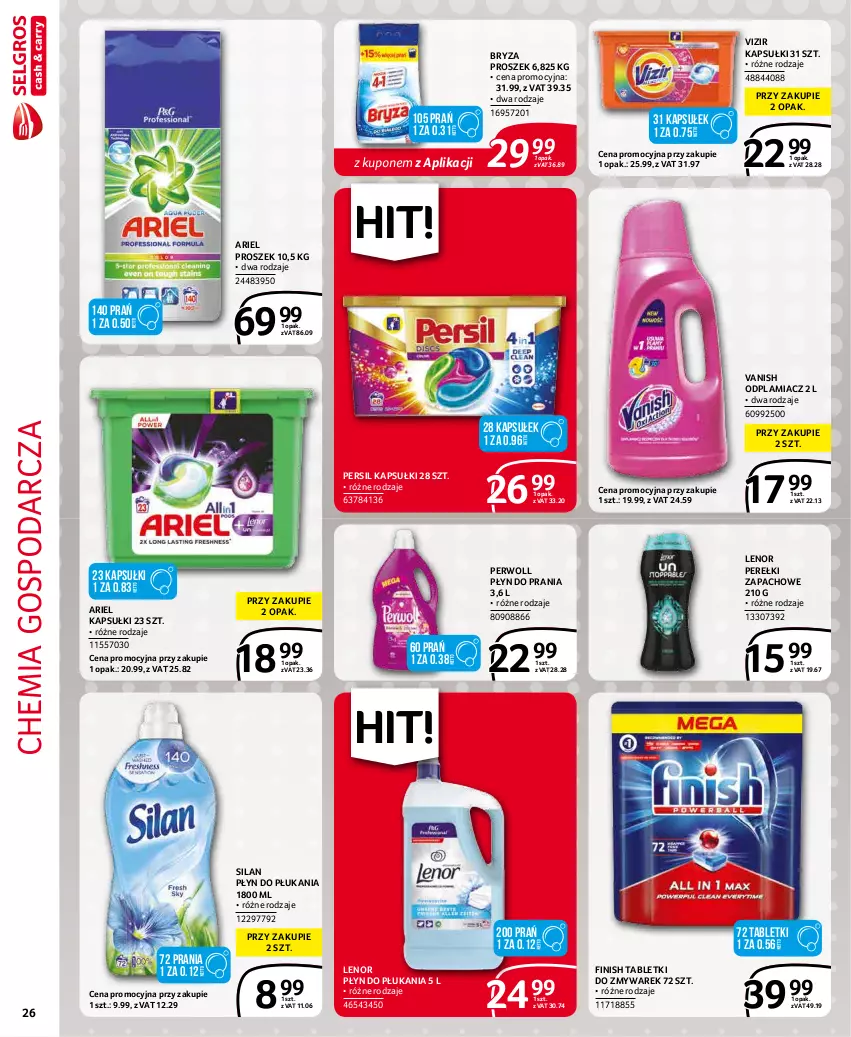 Gazetka promocyjna Selgros - Extra Oferta - ważna 01.01 do 31.01.2022 - strona 26 - produkty: Ariel, Bryza, Finish, Lenor, Odplamiacz, Perełki zapachowe, Persil, Perwoll, Płyn do płukania, Płyn do prania, Silan, Tablet, Vanish, Vizir