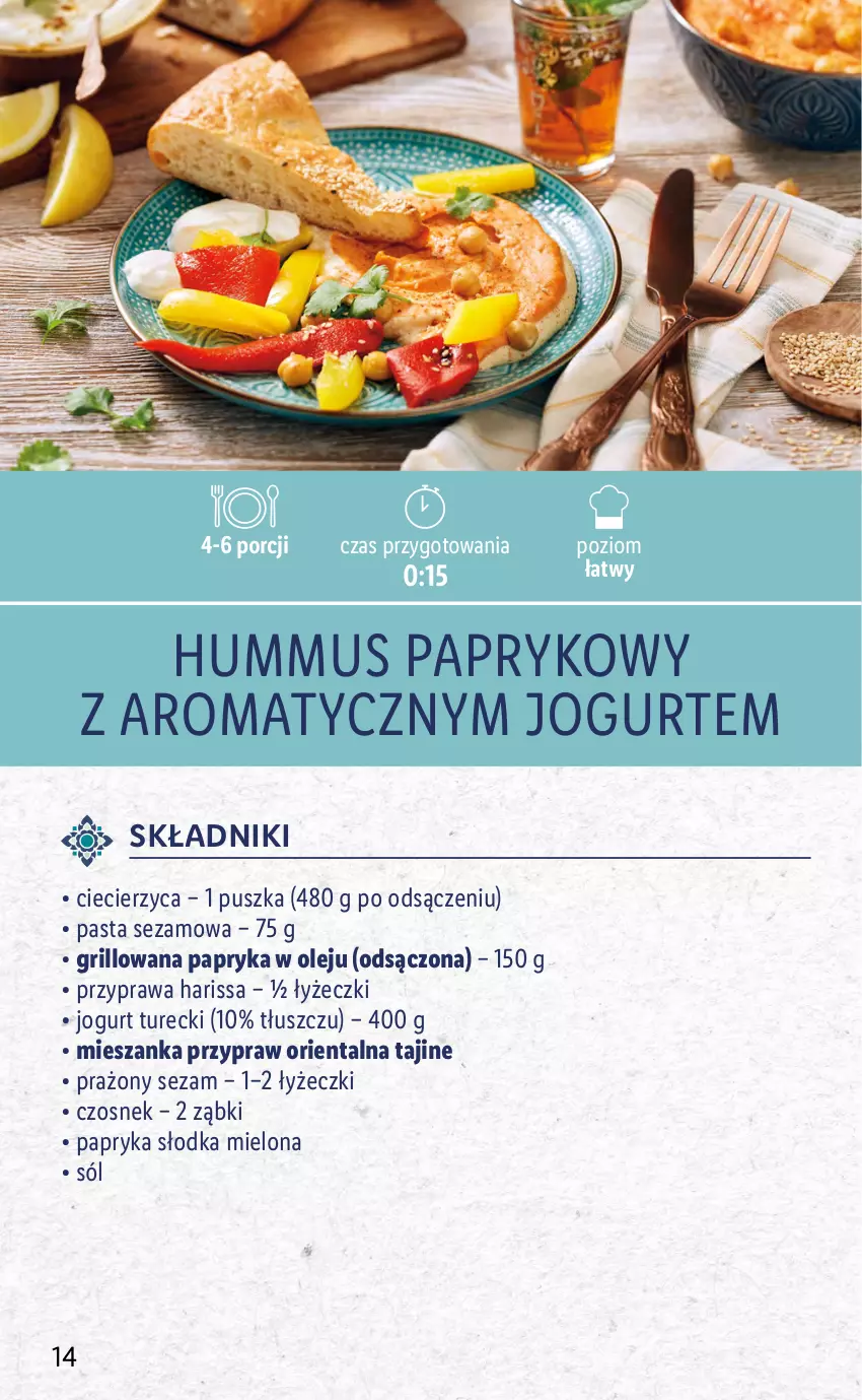 Gazetka promocyjna Lidl - KATALOG ORIENTALNY - ważna 19.04 do 23.04.2022 - strona 14 - produkty: Czosnek, Grill, Hummus, Jogurt, Mus, Olej, Papryka, Papryka słodka, Por, Sezam, Sól