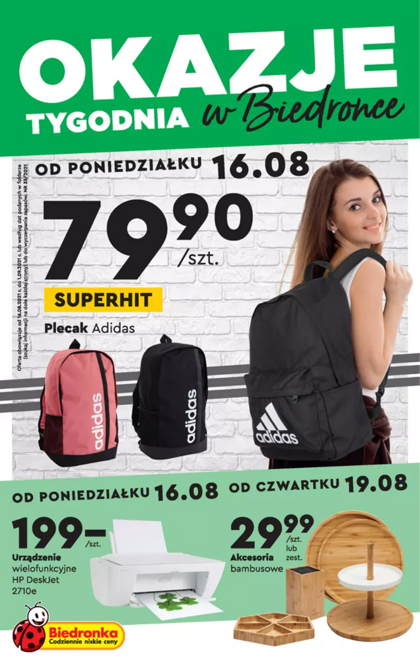 Gazetka promocyjna Biedronka - Okazje tygodnia - ważna 16.08 do 01.09.2021 - strona 1 - produkty: Adidas, HP, Plecak