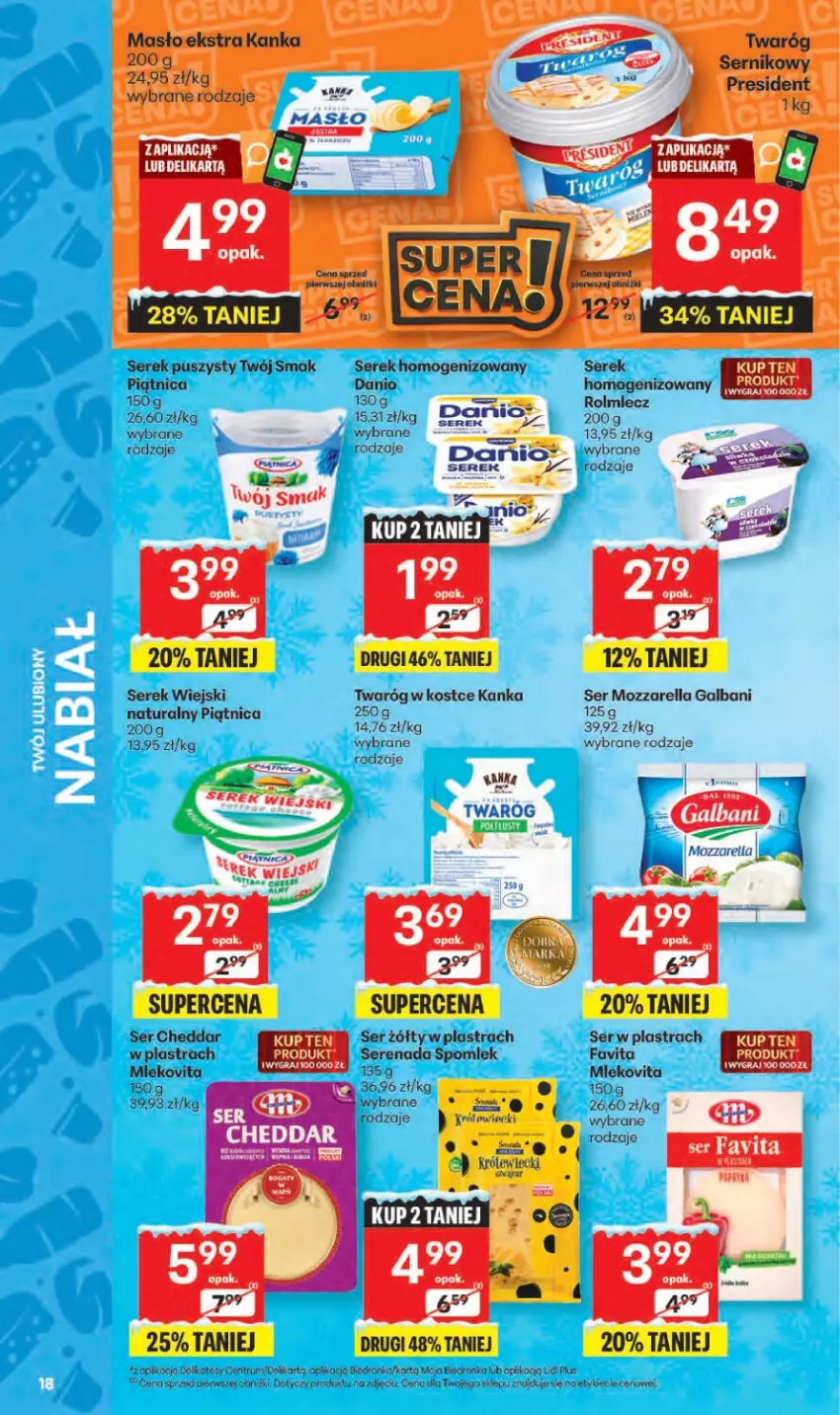 Gazetka promocyjna Delikatesy Centrum - Franczyza DC50 Czwartek - ważna 11.12 do 17.12.2025 - strona 18 - produkty: Cheddar, Danio, Fa, Favita, Galbani, Gra, Koc, Mąka, Mleko, Mlekovita, Mozzarella, Piątnica, Rolmlecz, Rum, Ryż, Ser, Serek, Serek homogenizowany, Serek puszysty, Serek wiejski, Twaróg, Twój Smak
