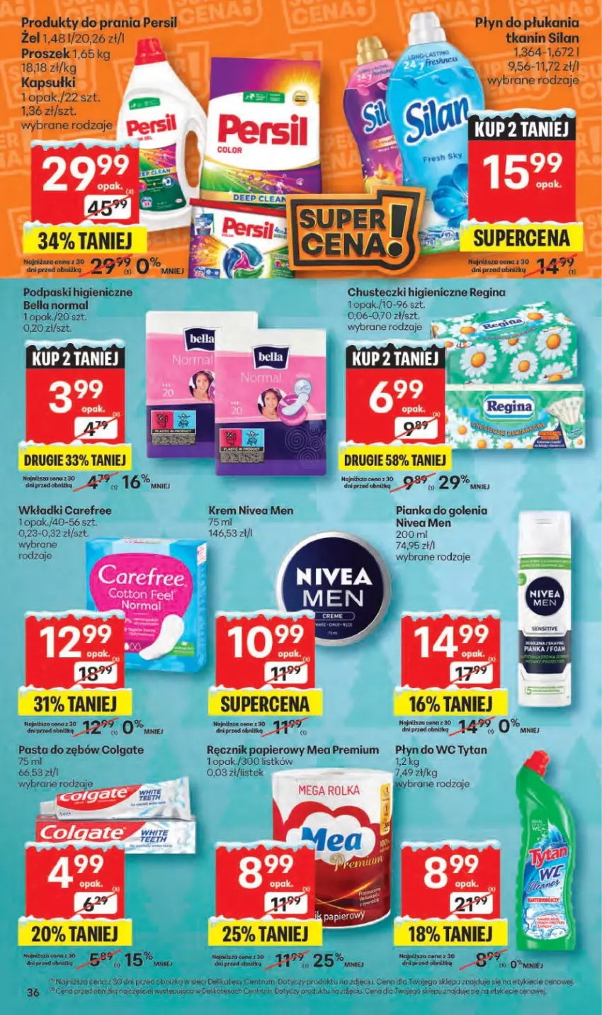 Gazetka promocyjna Delikatesy Centrum - Franczyza DC50 Czwartek - ważna 11.12 do 17.12.2025 - strona 36 - produkty: Bell, Bella, Carefree, Chusteczki, Colgate, Gin, LG, Nivea, Nivea Men, Papier, Pasta do zębów, Pianka do golenia, Podpaski, Ręcznik, Rum, Stek, Tytan, Wkładki