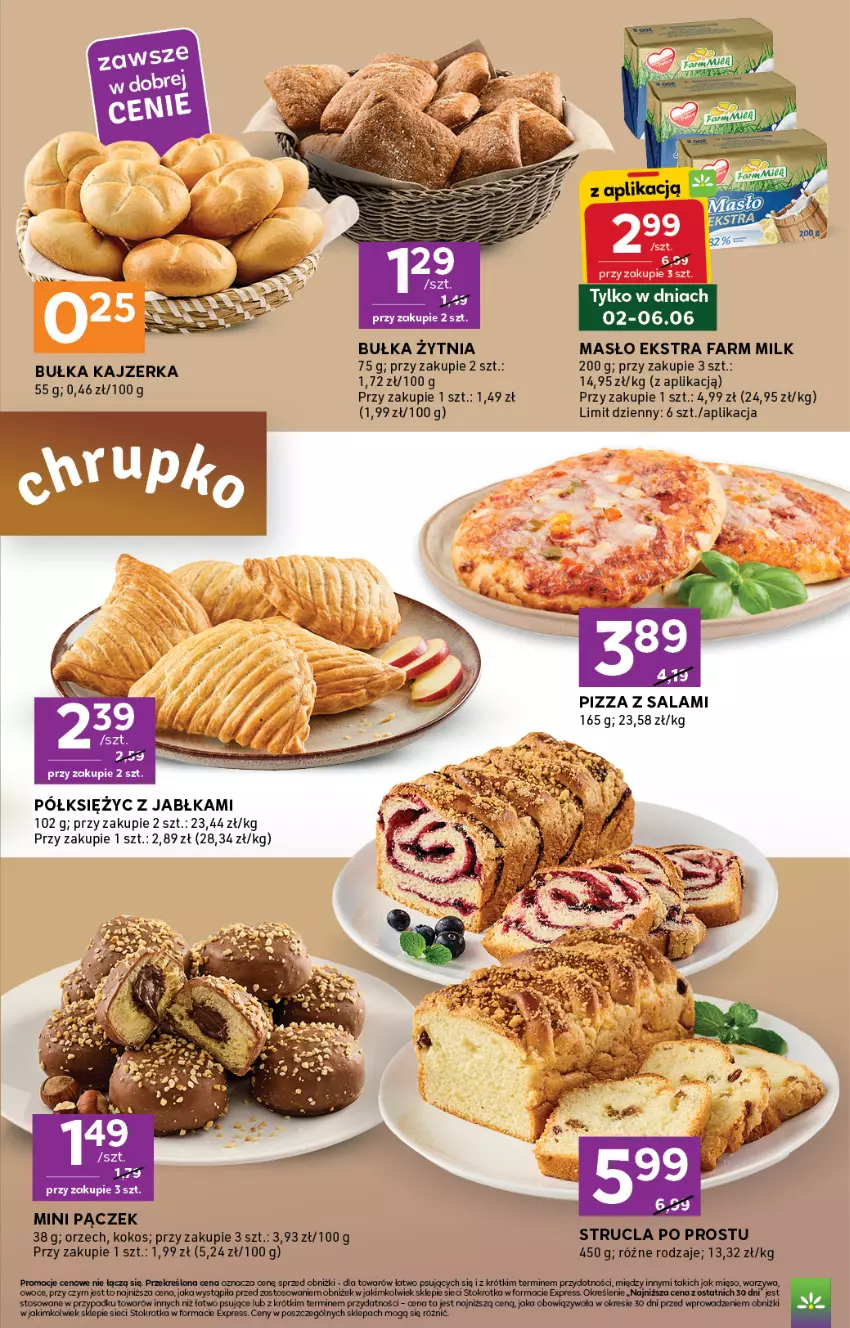 Gazetka promocyjna Stokrotka - Express - ważna 02.06 do 10.06.2026 - strona 3 - produkty: Bułka, Dada, Fa, Farm Milk, Jabłka, Kokos, Masło, Mięso, Pączek, Pizza, Salami, Strucla