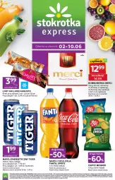 Gazetka promocyjna Stokrotka - Express - Gazetka - ważna od 10.06 do 10.06.2026 - strona 1 - produkty: Napój energetyczny, Chipsy, Kaki, Coca-Cola, Lody, Tiger, Fanta, Owoce, Sprite, Napój, Merci, Mięso, Fa