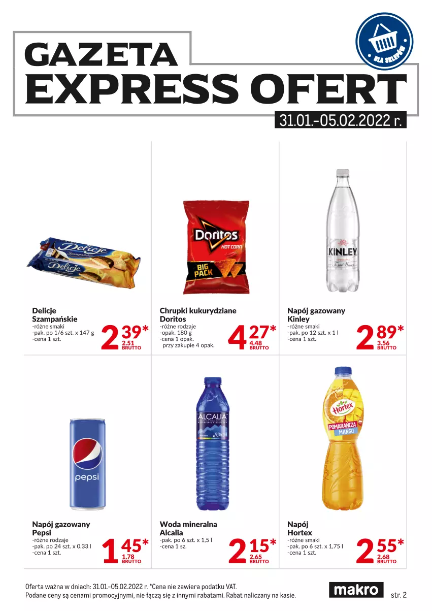 Gazetka promocyjna Makro - [Oferta specjalna] Express ofert - ważna 31.01 do 05.02.2022 - strona 2 - produkty: Chrupki, Delicje, Hortex, Napój, Napój gazowany, Pepsi, Woda, Woda mineralna