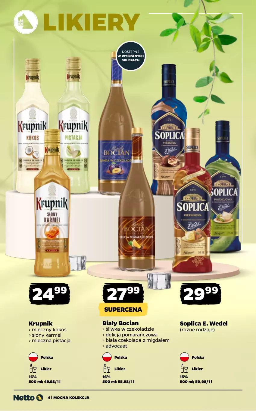Gazetka promocyjna Netto - Alkohole - Mocne - ważna 16.03 do 29.03.2026 - strona 4 - produkty: Advocaat, Biały Bocian, Czekolada, E. Wedel, Kokos, Krupnik, Likier, Soplica