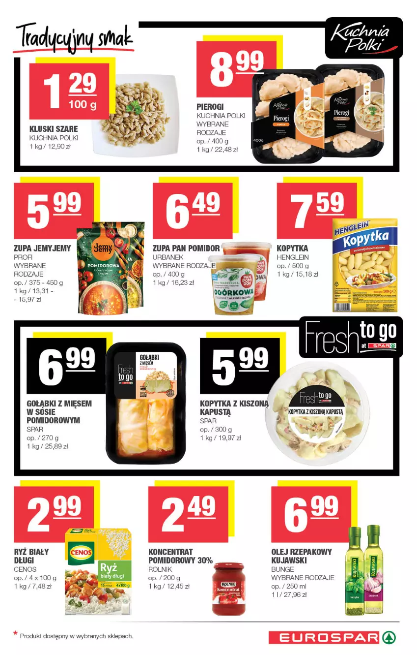 Gazetka promocyjna Spar - EuroSpar - ważna 04.05 do 14.05.2025 - strona 9 - produkty: Cenos, Kapustą, Kopytka, Kuchnia, Kujawski, Olej, Olej rzepakowy, Pierogi, Rolnik, Ryż, Ryż biały, Sos, Zupa