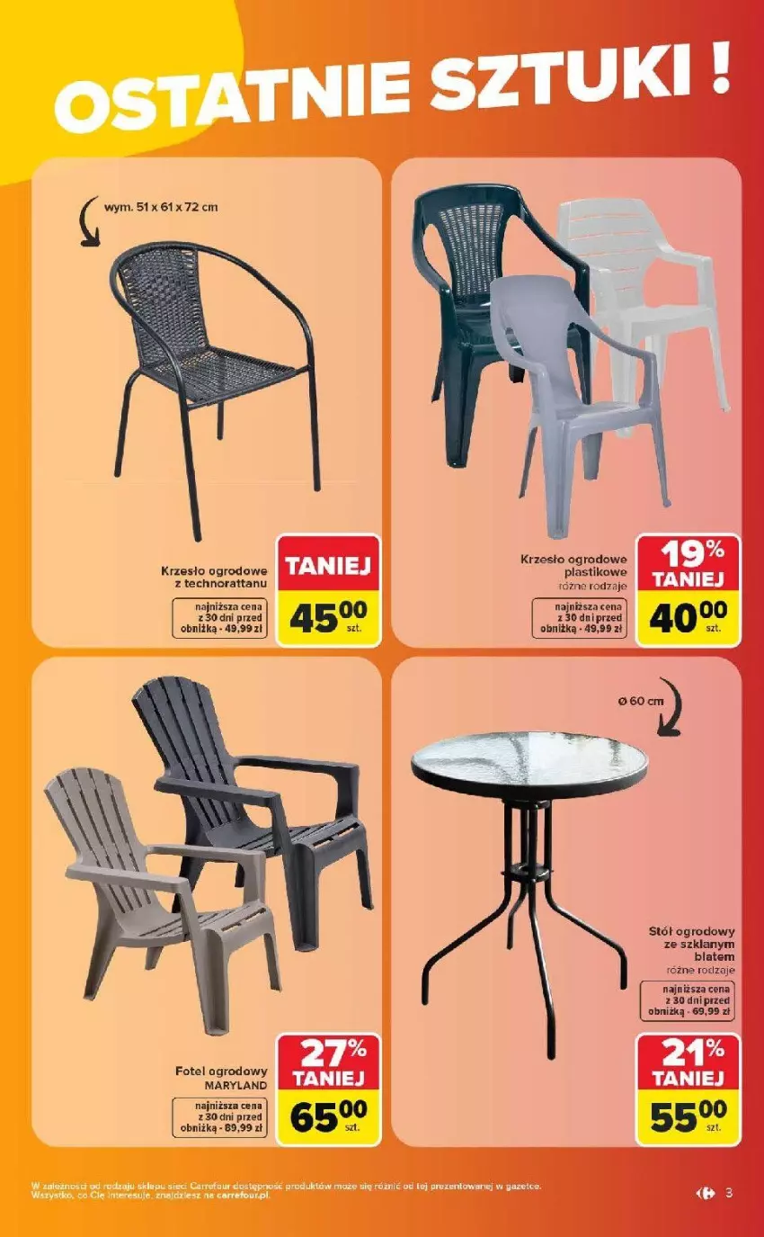 Gazetka promocyjna Carrefour - Gazetka Carrefour w SUMIE same ostatnie sztuki i letnie hity - ważna 27.07 do 08.08.2026 - strona 3 - produkty: Fotel, Krzesło, Krzesło ogrodowe, Stół