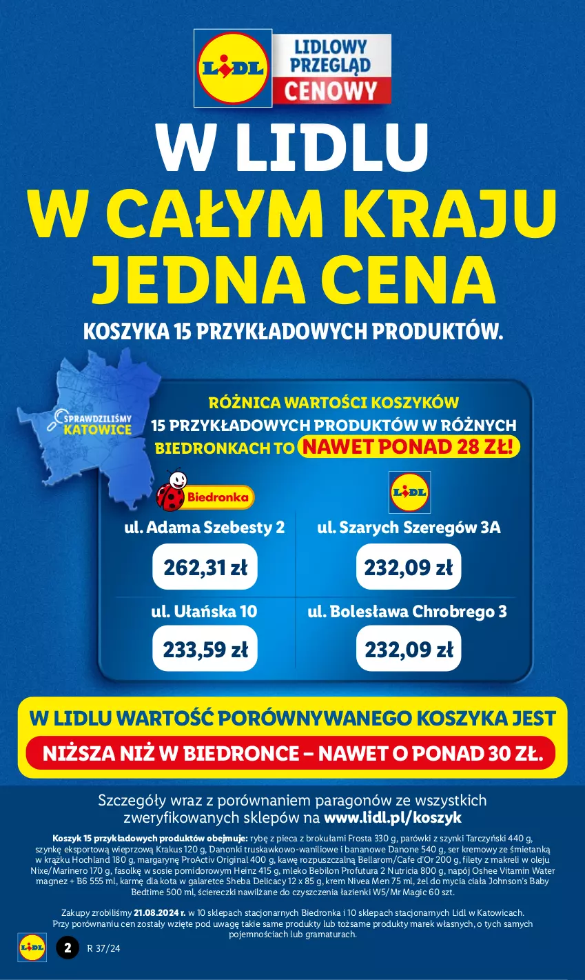 Gazetka promocyjna Lidl - GAZETKA - ważna 12.09 do 14.09.2024 - strona 2 - produkty: BEBILON, Bell, Bella, Danone, Danonki, Fa, Frosta, Gala, Gin, Gra, Heinz, Hochland, Kosz, Krakus, Magnez, Mleko, Mleko Bebilon, Napój, Nivea, Nivea Men, Olej, Oshee, Parówki, Parówki z szynki, Piec, Por, Rama, Ser, Sheba, Sos, Sport, Tarczyński