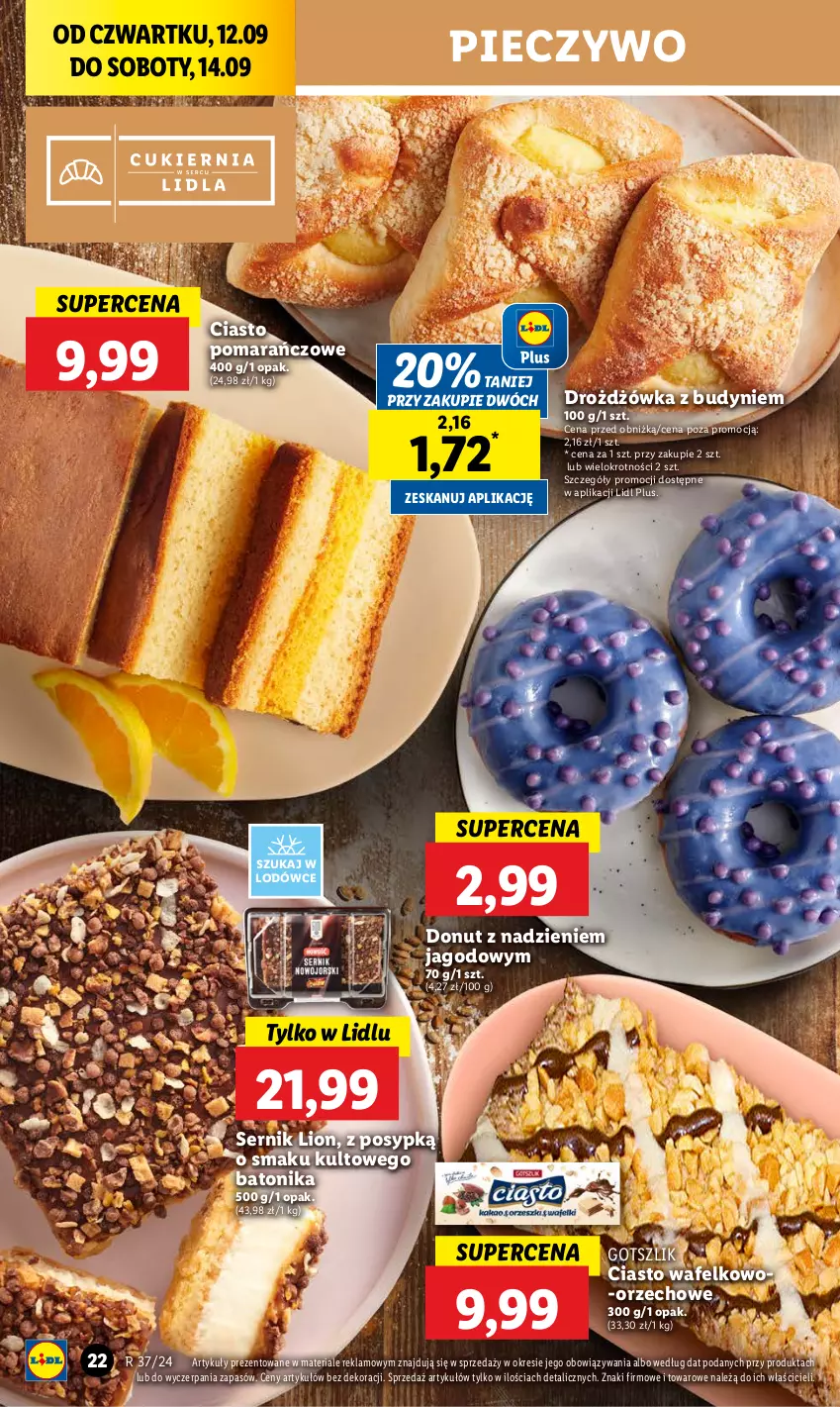 Gazetka promocyjna Lidl - GAZETKA - ważna 12.09 do 14.09.2024 - strona 24 - produkty: Baton, Donut, Lion, Piec, Pieczywo, Ser, Tonik