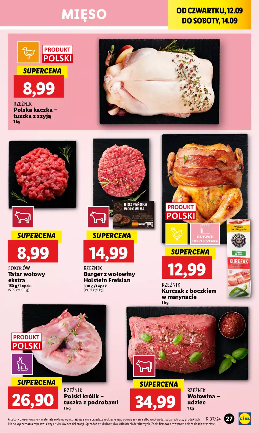 Gazetka promocyjna Lidl - GAZETKA - ważna 12.09 do 14.09.2024 - strona 29 - produkty: Burger, Kaczka, Królik, Kurczak, Mięso, Piec, Sok, Sokołów, Tatar wołowy, Tusz, Wołowina