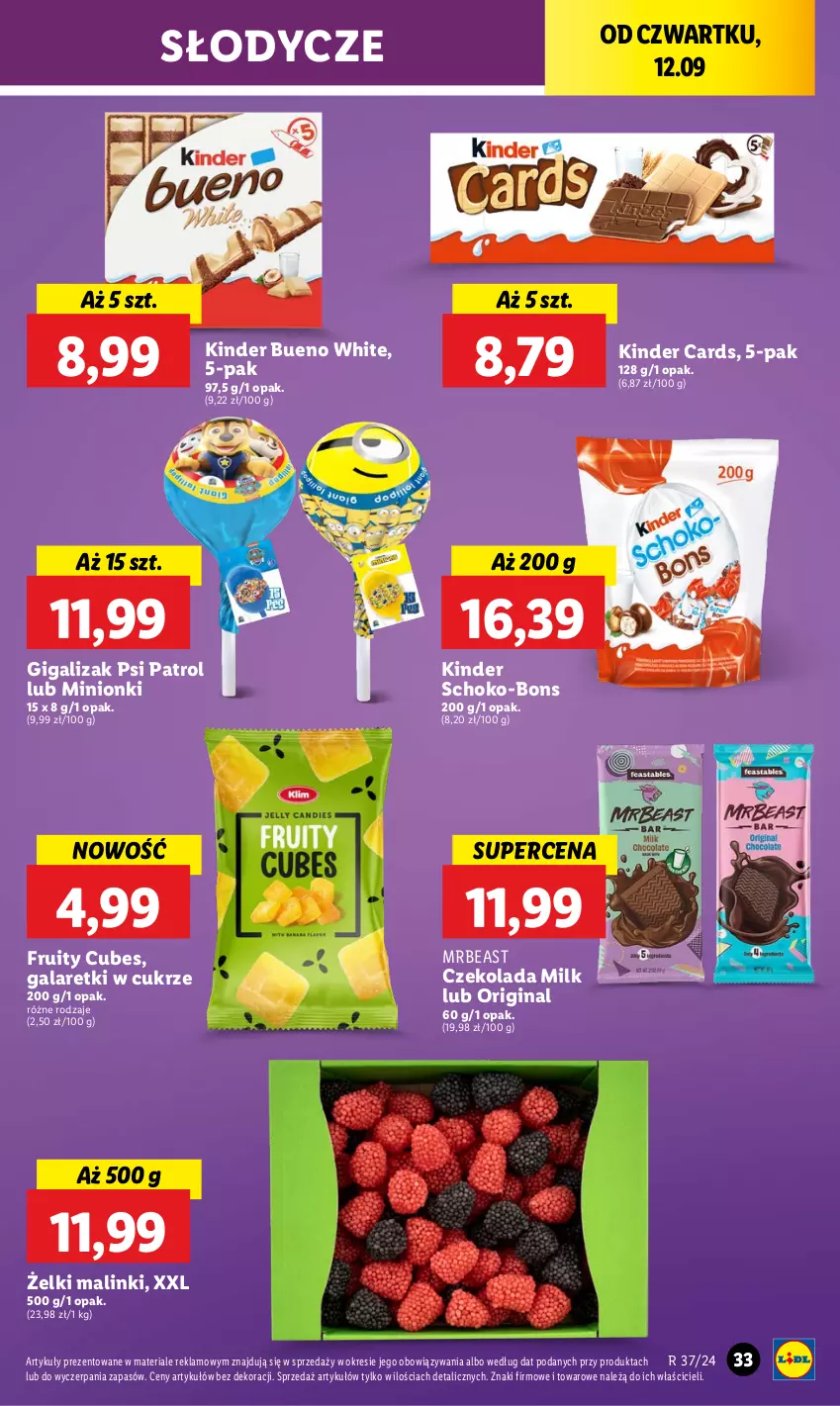 Gazetka promocyjna Lidl - GAZETKA - ważna 12.09 do 14.09.2024 - strona 35 - produkty: Czekolada, Gala, Galaretki, Gin, Kinder, Kinder Bueno, Psi Patrol