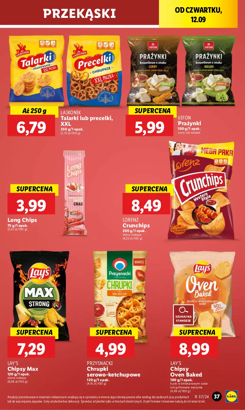 Gazetka promocyjna Lidl - GAZETKA - ważna 12.09 do 14.09.2024 - strona 41 - produkty: Chipsy, Chrupki, Crunchips, Grill, Ketchup, Lajkonik, Lay’s, Lorenz, Precelki, Przysnacki, Ser, Sos, Warzywa, Wasa