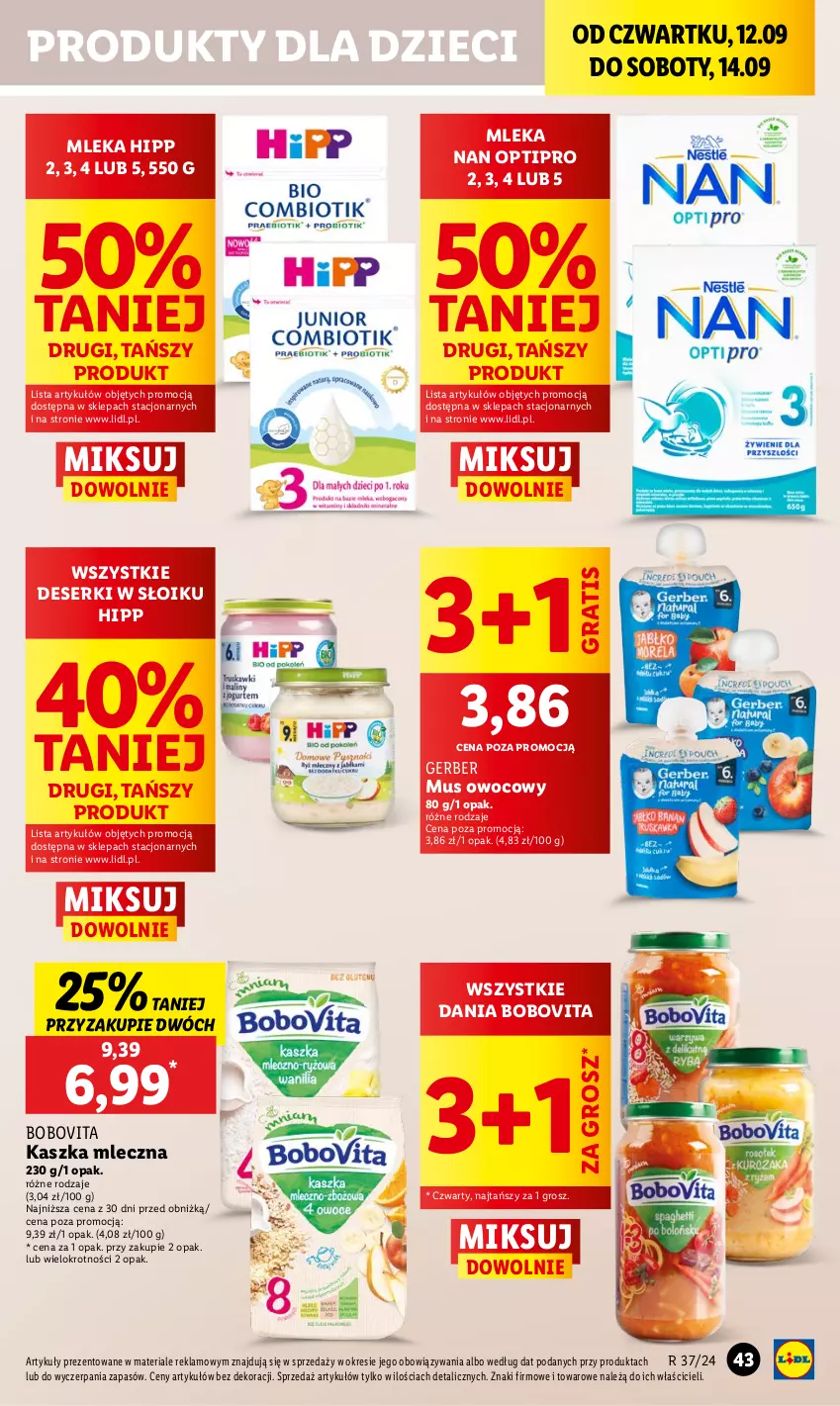 Gazetka promocyjna Lidl - GAZETKA - ważna 12.09 do 14.09.2024 - strona 47 - produkty: BoboVita, Deser, Dzieci, Gerber, Gra, HiPP, Mus, NAN Optipro, Ser