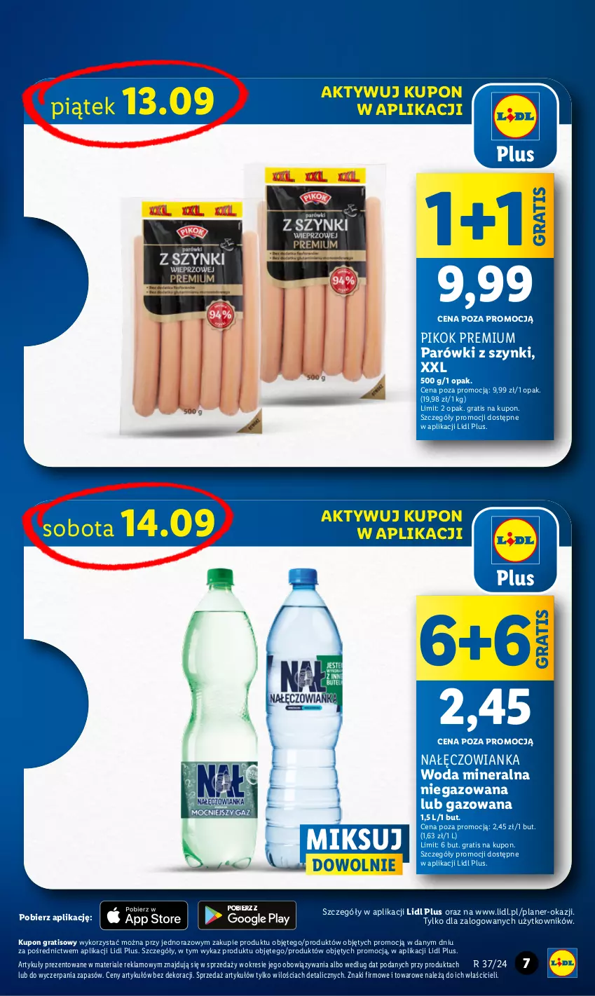 Gazetka promocyjna Lidl - GAZETKA - ważna 12.09 do 14.09.2024 - strona 7 - produkty: Gra, Nałęczowianka, Parówki, Parówki z szynki, PIKOK, Woda, Woda mineralna