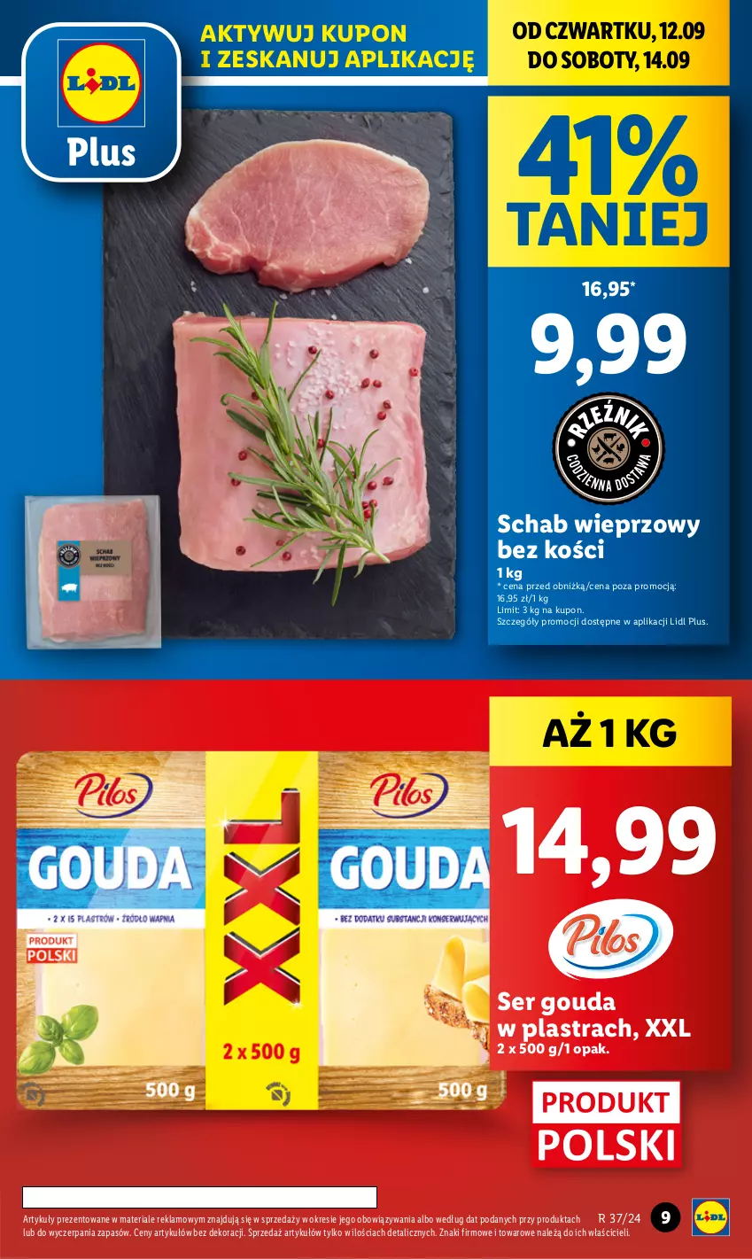 Gazetka promocyjna Lidl - GAZETKA - ważna 12.09 do 14.09.2024 - strona 9 - produkty: Gouda, Schab wieprzowy, Ser