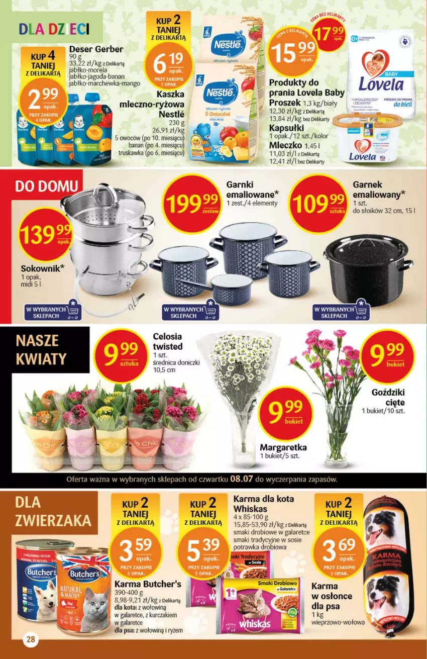 Gazetka promocyjna Delikatesy Centrum - Gazetka Delikatesy Centrum - ważna 08.07 do 14.07.2021 - strona 28 - produkty: Bukiet, Butcher's, Deser, Gala, Garnek, Gerber, Kurczak, Lovela, Mango, Marchewka, Mleczko, Morela, Ryż, Ser, Sok, Sos