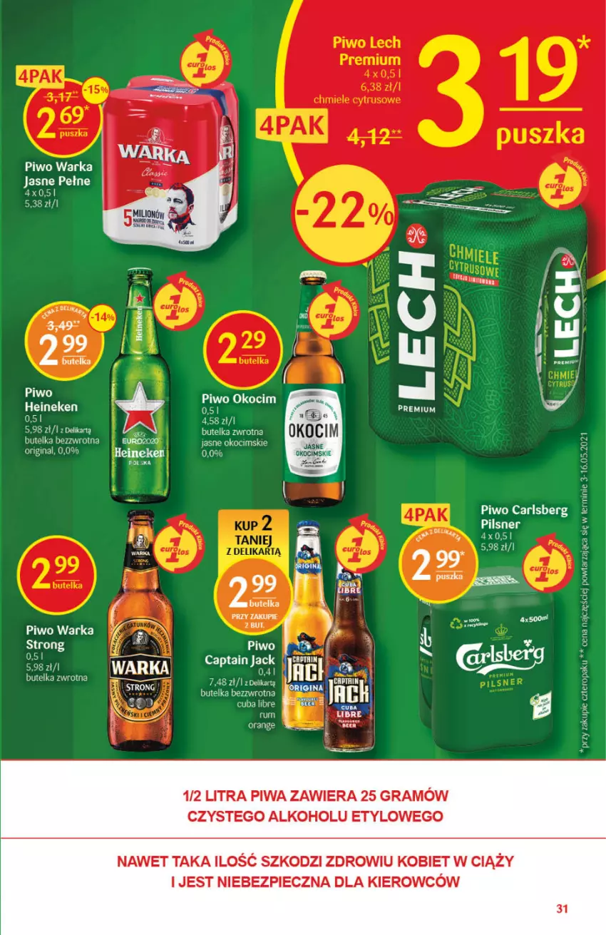 Gazetka promocyjna Delikatesy Centrum - Gazetka Delikatesy Centrum - ważna 08.07 do 14.07.2021 - strona 31 - produkty: Captain Jack, Carlsberg, Fa, Gin, Gra, Heineken, Koc, Okocim, Piec, Piwa, Piwo, Warka