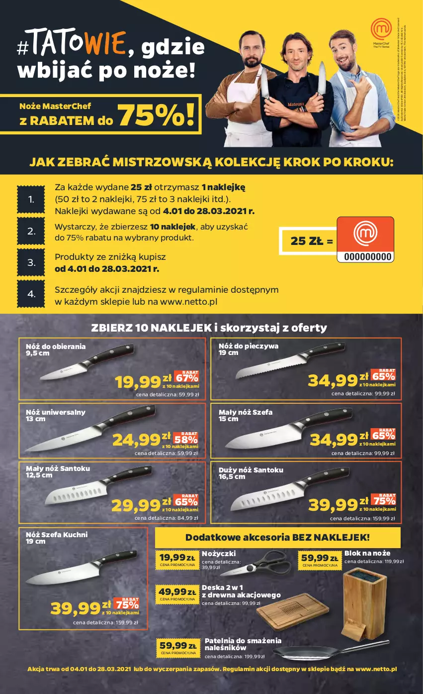 Gazetka promocyjna Netto - Oferta tygodnia - ważna 11.01 do 16.01.2021 - strona 18 - produkty: Blok na noże, Fa, Klej, Noż, Nóż szefa kuchni, Nóż uniwersalny, Nożyczki, Patelnia, Piec, Ser