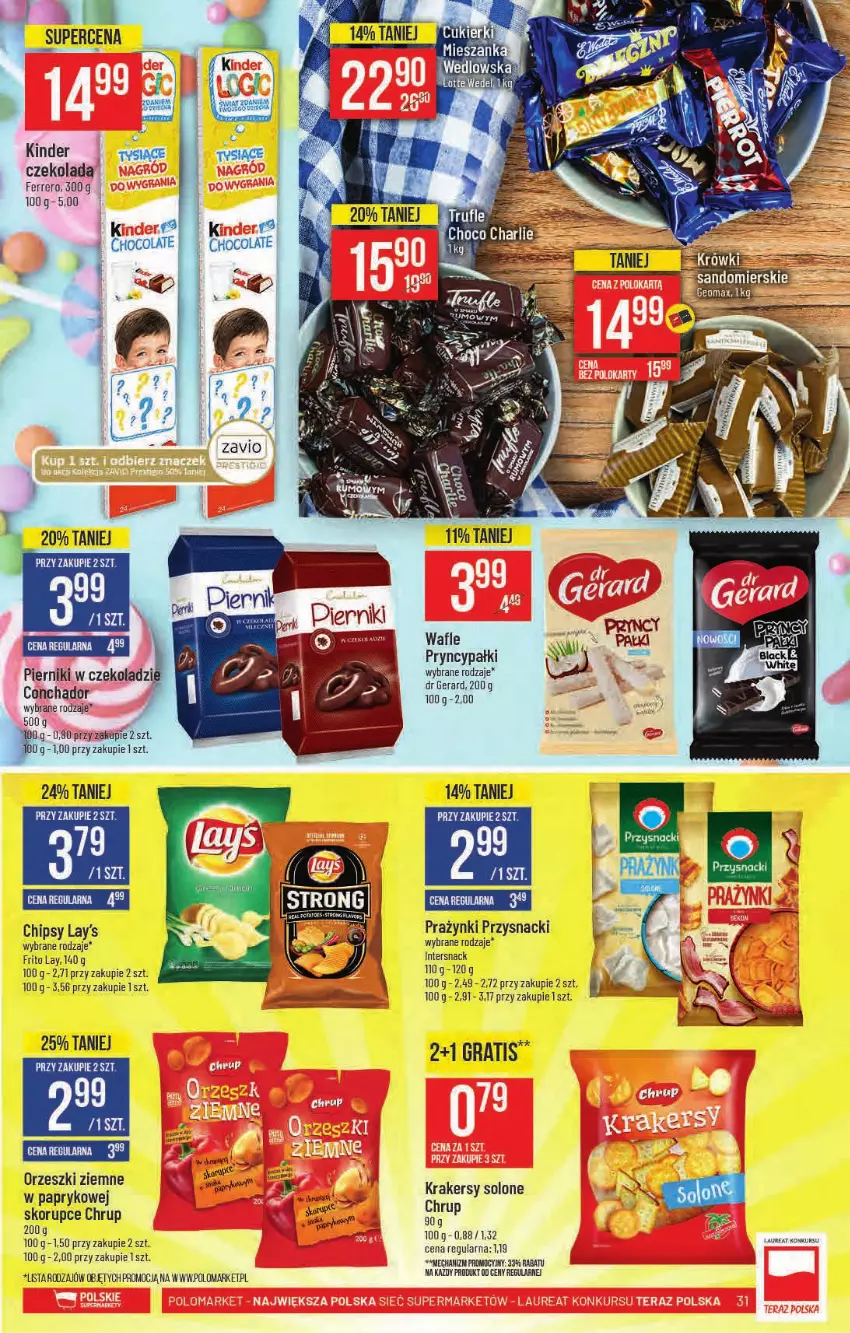 Gazetka promocyjna PoloMarket - Gazetka pomocyjna - ważna 15.09 do 21.09.2021 - strona 31 - produkty: Chipsy, Dr Gerard, Fa, Ferrero, Gra, Kinder, Krakersy, Orzeszki, Orzeszki ziemne, Piernik, Pierniki w czekoladzie, Przysnacki, Wafle