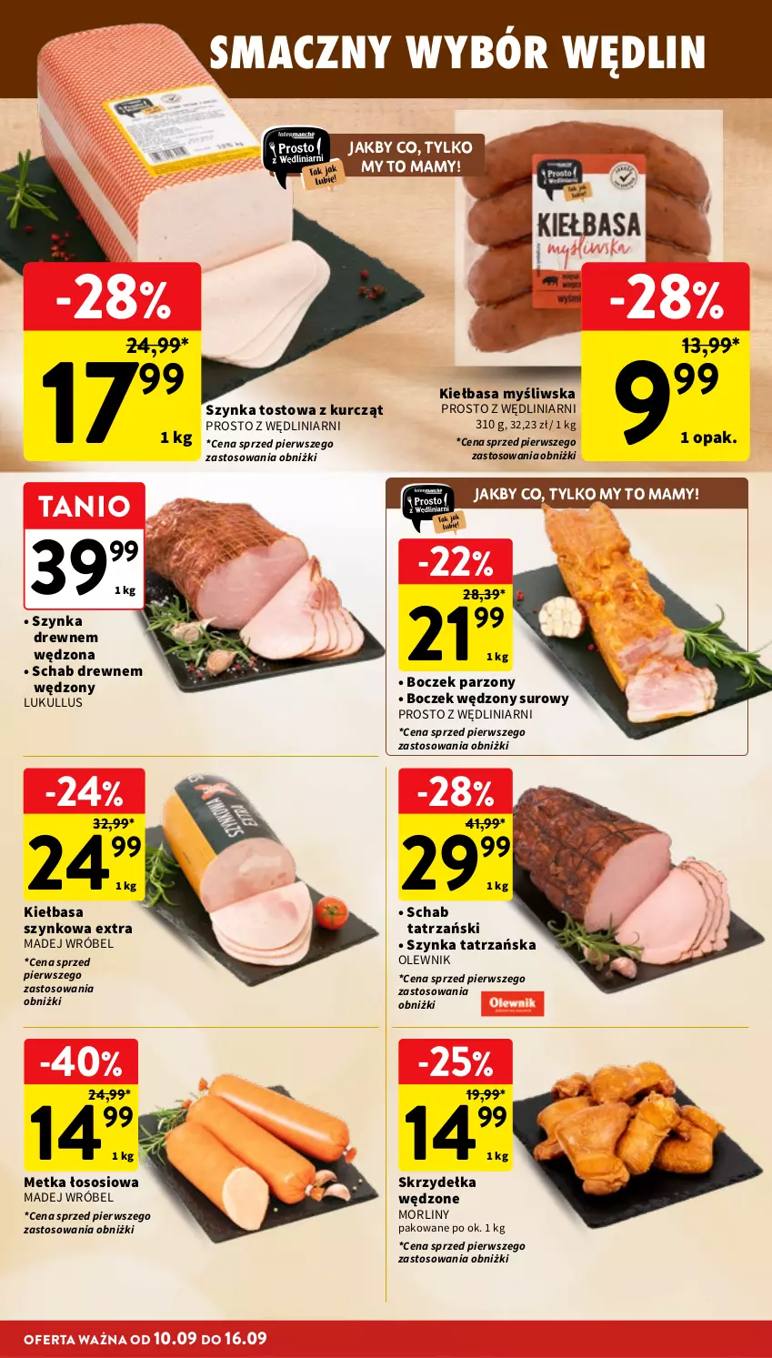 Gazetka promocyjna Intermarche - Gazetka promocyjna - ważna 10.09 do 16.09.2026 - strona 14 - produkty: Boczek, Kiełbasa, Kiełbasa szynkowa, Madej Wróbel, Morliny, Olewnik, Sos, Szynka