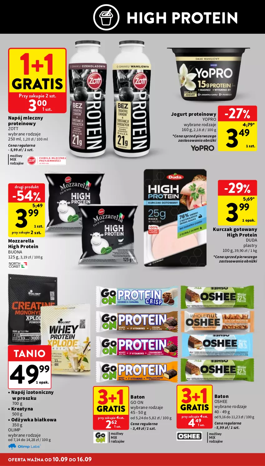 Gazetka promocyjna Intermarche - Gazetka promocyjna - ważna 10.09 do 16.09.2026 - strona 20 - produkty: Baton, Duda, Gra, Jogurt, Kurczak, Kurczak gotowany, Mozzarella, Napój, Napój izotoniczny, Napój mleczny, Odżywka, Oshee, Zott