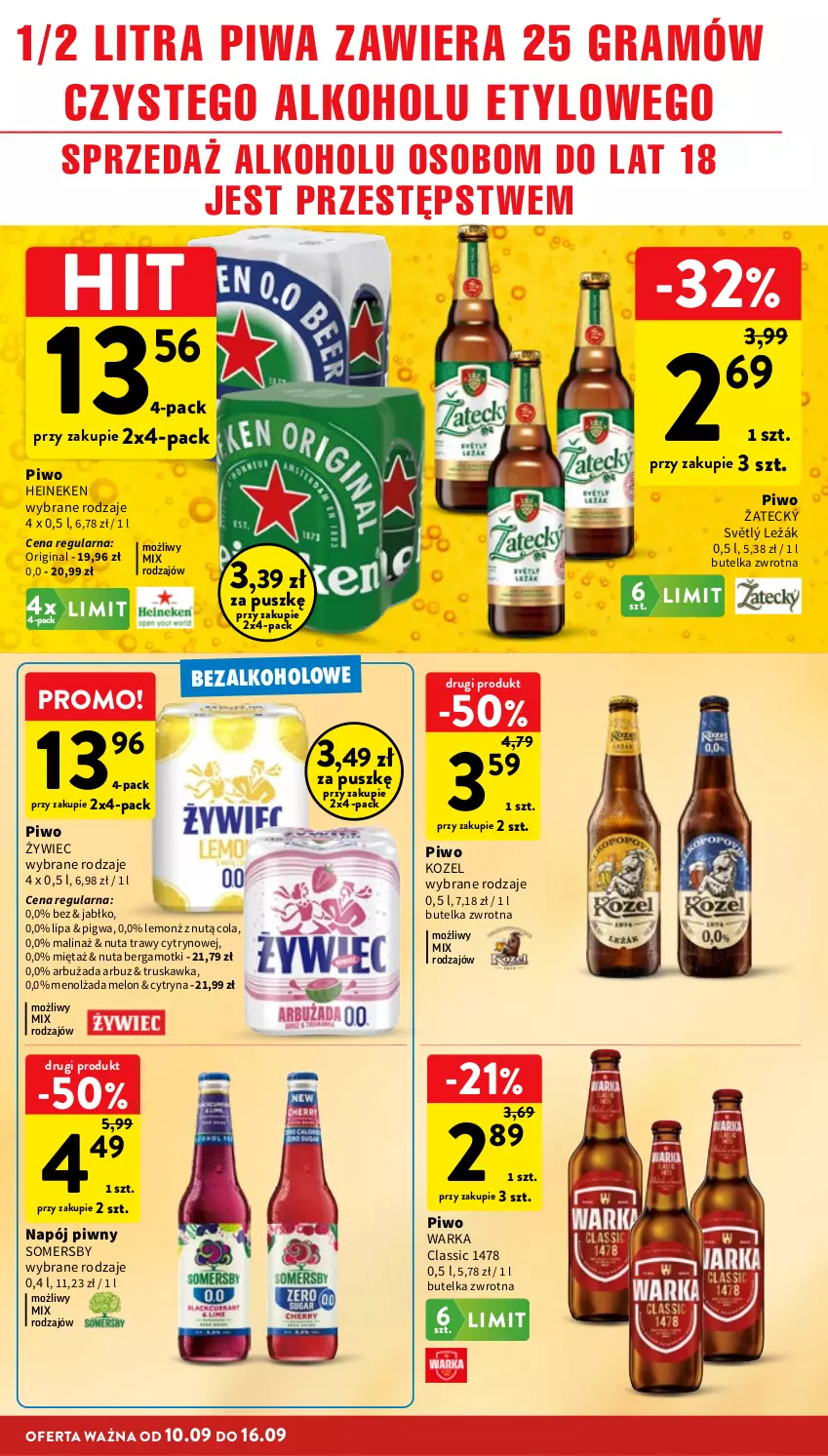 Gazetka promocyjna Intermarche - Gazetka promocyjna - ważna 10.09 do 16.09.2026 - strona 30 - produkty: Arbuz, Gin, Gra, Heineken, Kozel, Melon, Mięta, Napój, Piwa, Piwo, Somersby, Warka