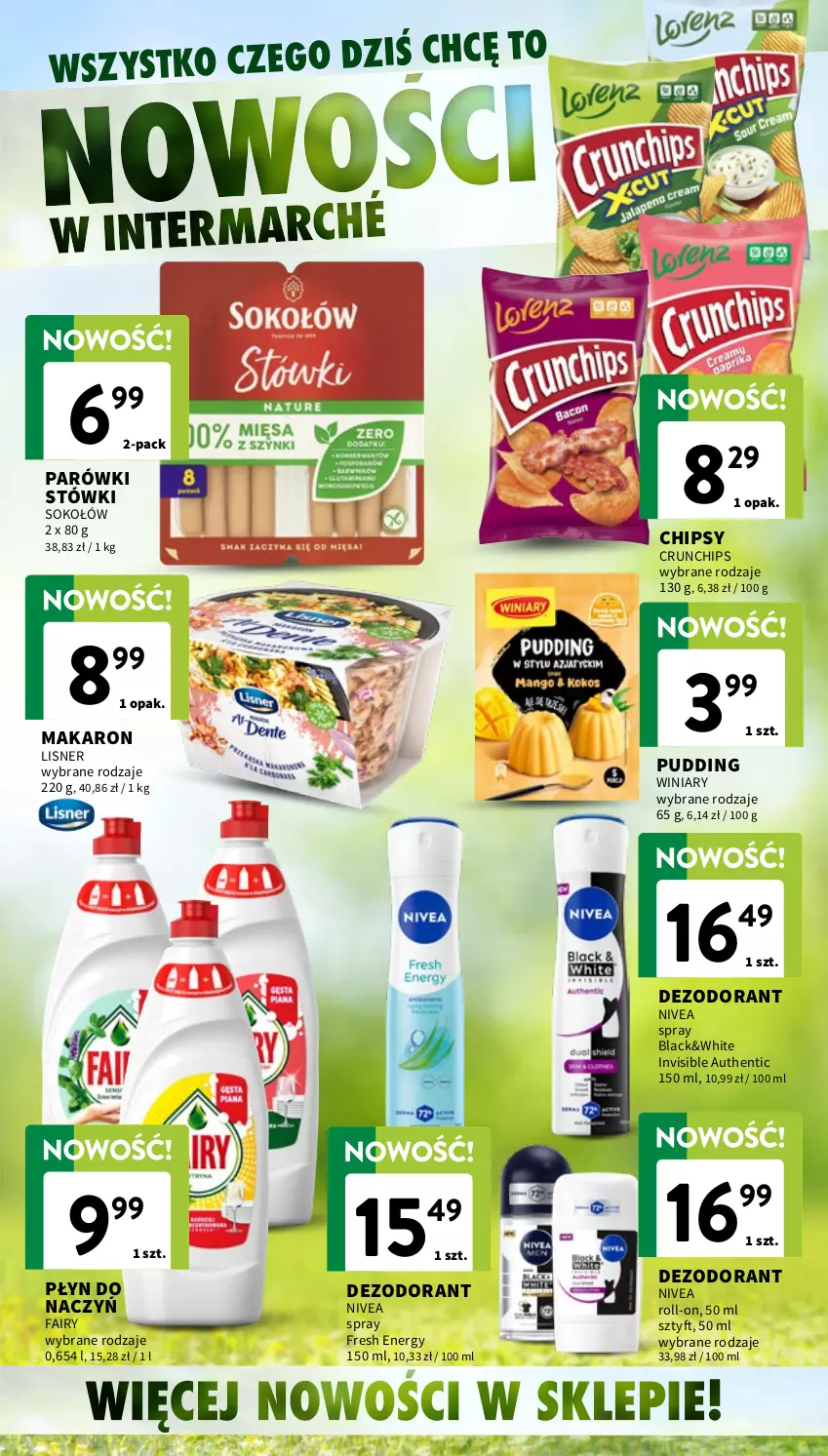 Gazetka promocyjna Intermarche - Gazetka promocyjna - ważna 10.09 do 16.09.2026 - strona 31 - produkty: Chipsy, Crunchips, Dezodorant, Fa, Fairy, Lack, Lisner, Makaron, Nivea, Parówki, Pudding, Sok, Sokołów, Winiary