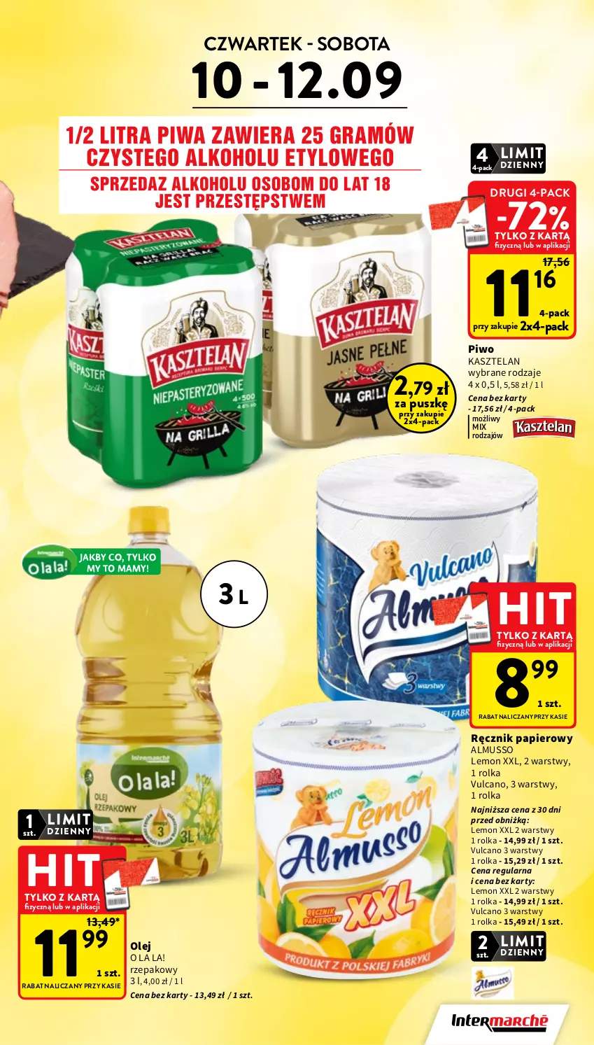 Gazetka promocyjna Intermarche - Gazetka promocyjna - ważna 10.09 do 16.09.2026 - strona 5 - produkty: Kasztelan, Mus, Olej, Papier, Piwo, Ręcznik