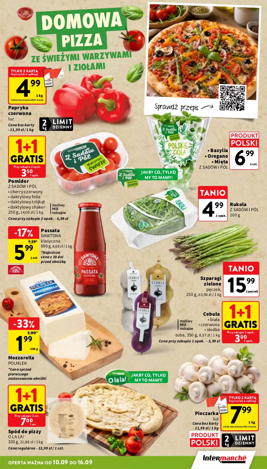 Gazetka promocyjna Intermarche - Gazetka promocyjna - ważna 10.09 do 16.09.2026 - strona 9 - produkty: Bazyl, Bazylia, Cebula, Dawtona, Gra, Mięta, Mozzarella, Papryka, Papryka czerwona, Piec, Pieczarka, Pizza, POLMLEK, Rukola, Spód do pizzy