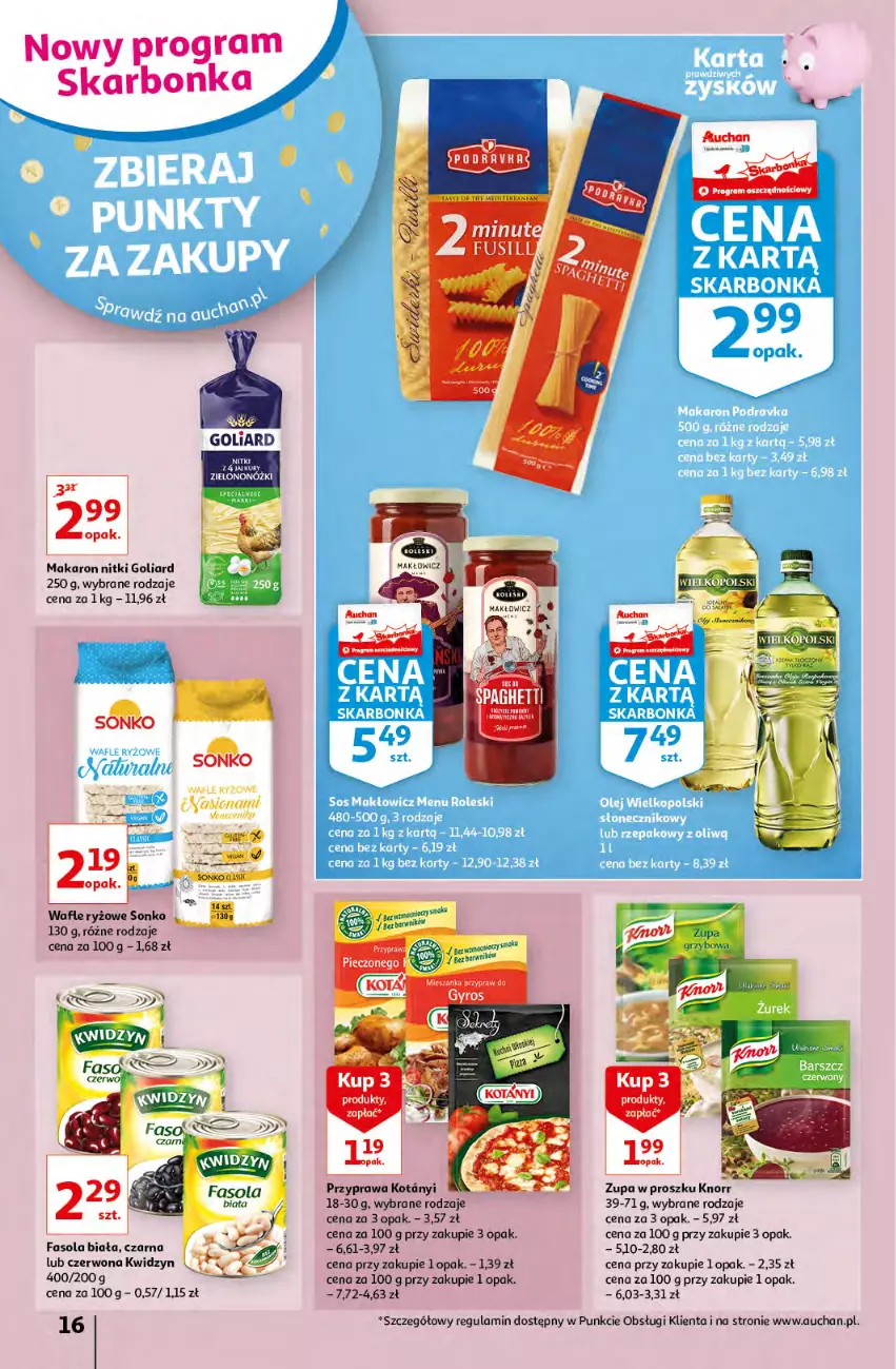 Gazetka promocyjna Auchan - przeNISKIE CENY prze smacznego Dnia Kobiet Hipermarkety - ważna 03.03 do 09.03.2022 - strona 16 - produkty: Fa, Fasola, Goliard, Gra, Knorr, Makaron, Podravka, Ryż, Sonko, Wafle, Zupa