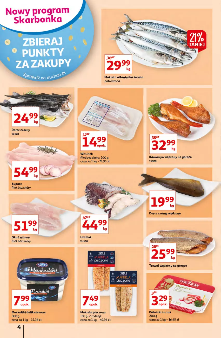 Gazetka promocyjna Auchan - przeNISKIE CENY prze smacznego Dnia Kobiet Hipermarkety - ważna 03.03 do 09.03.2022 - strona 4 - produkty: Dorsz, Gra, Karmazyn wędzony, Piec, Surimi, Tusz