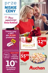 Gazetka promocyjna Auchan - przeNISKIE CENY prze smacznego Dnia Kobiet Hipermarkety - Gazetka - ważna od 09.03 do 09.03.2022 - strona 1 - produkty: Glazura, Krewetki, Wagi, Lazur, Merci