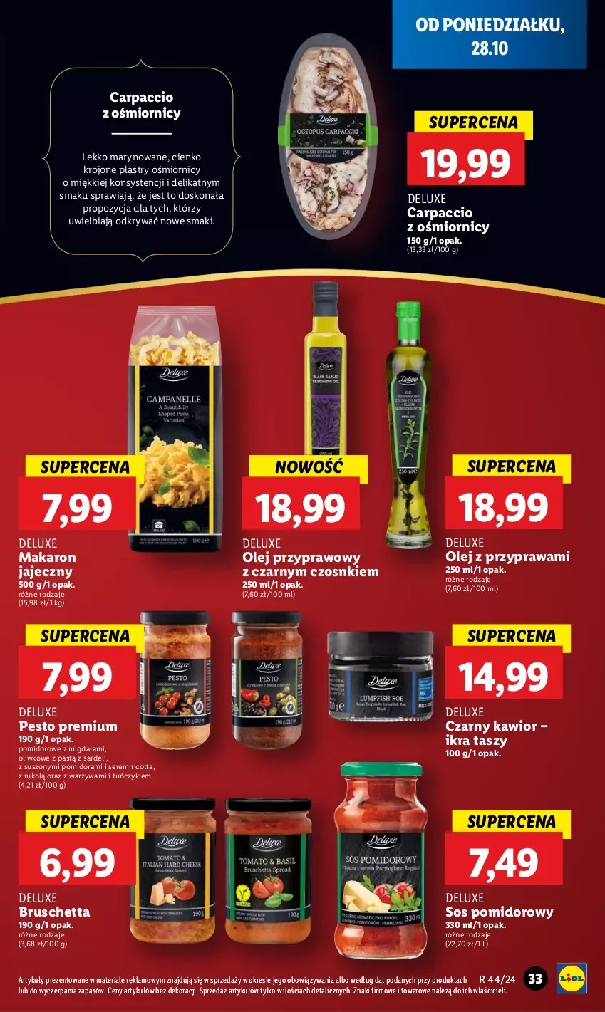 Gazetka promocyjna Lidl - GAZETKA - ważna 28.10 do 29.10.2024 - strona 39 - produkty: Carpaccio, Kawior, Makaron, Olej, Pesto, Ricotta, Ser, Sos, Sos pomidorowy, Tuńczyk, Warzywa