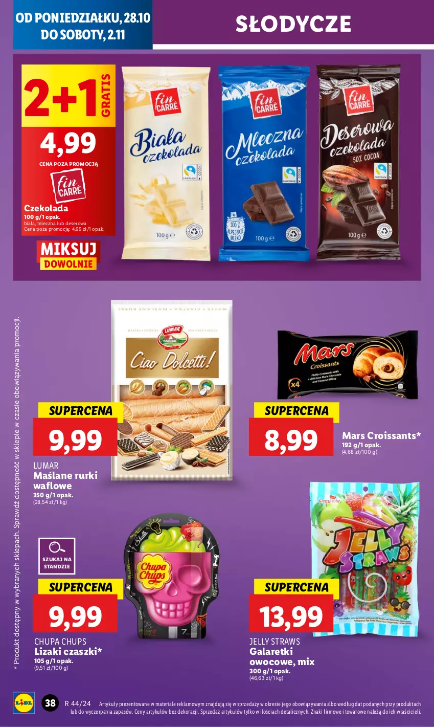 Gazetka promocyjna Lidl - GAZETKA - ważna 28.10 do 29.10.2024 - strona 44 - produkty: Chupa Chups, Croissant, Czekolada, Deser, Gala, Galaretki, Gra, Lizaki, Mars, Rurki, Ser