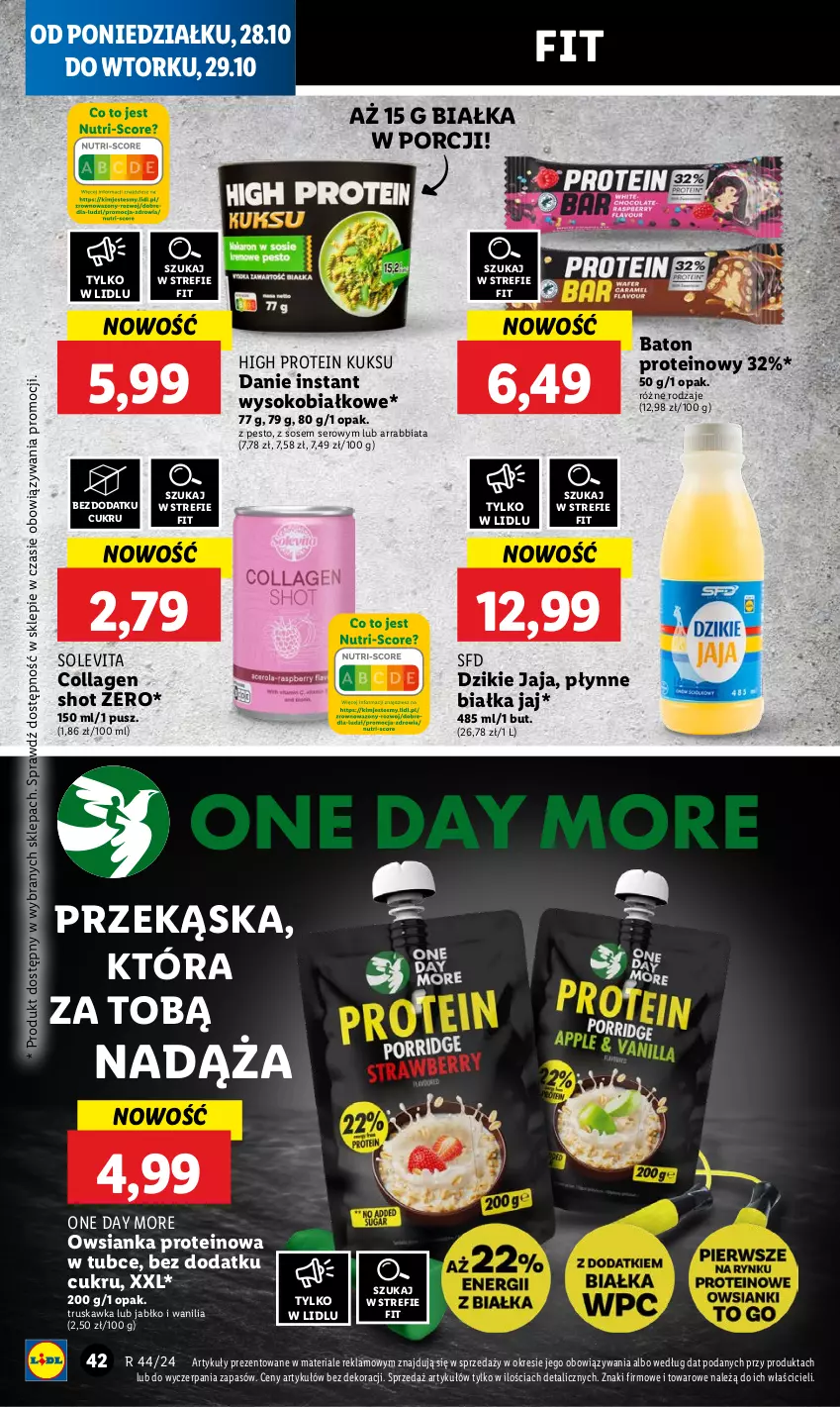 Gazetka promocyjna Lidl - GAZETKA - ważna 28.10 do 29.10.2024 - strona 48 - produkty: Baton, Jaja, Owsianka, Pesto, Por, Ser, Sok, Sos