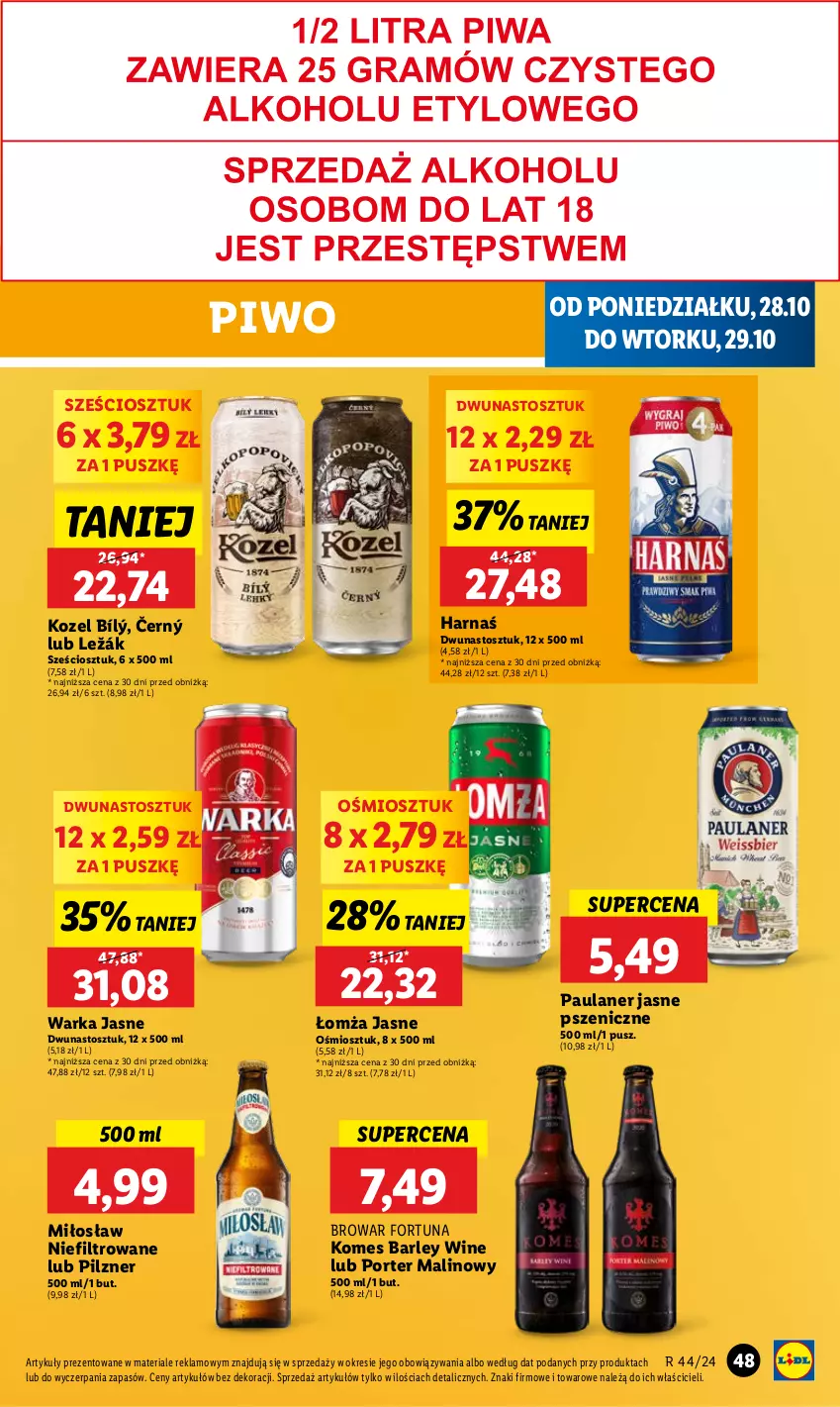 Gazetka promocyjna Lidl - GAZETKA - ważna 28.10 do 29.10.2024 - strona 55 - produkty: Fortuna, Harnaś, Kozel, Piwo, Por, Warka