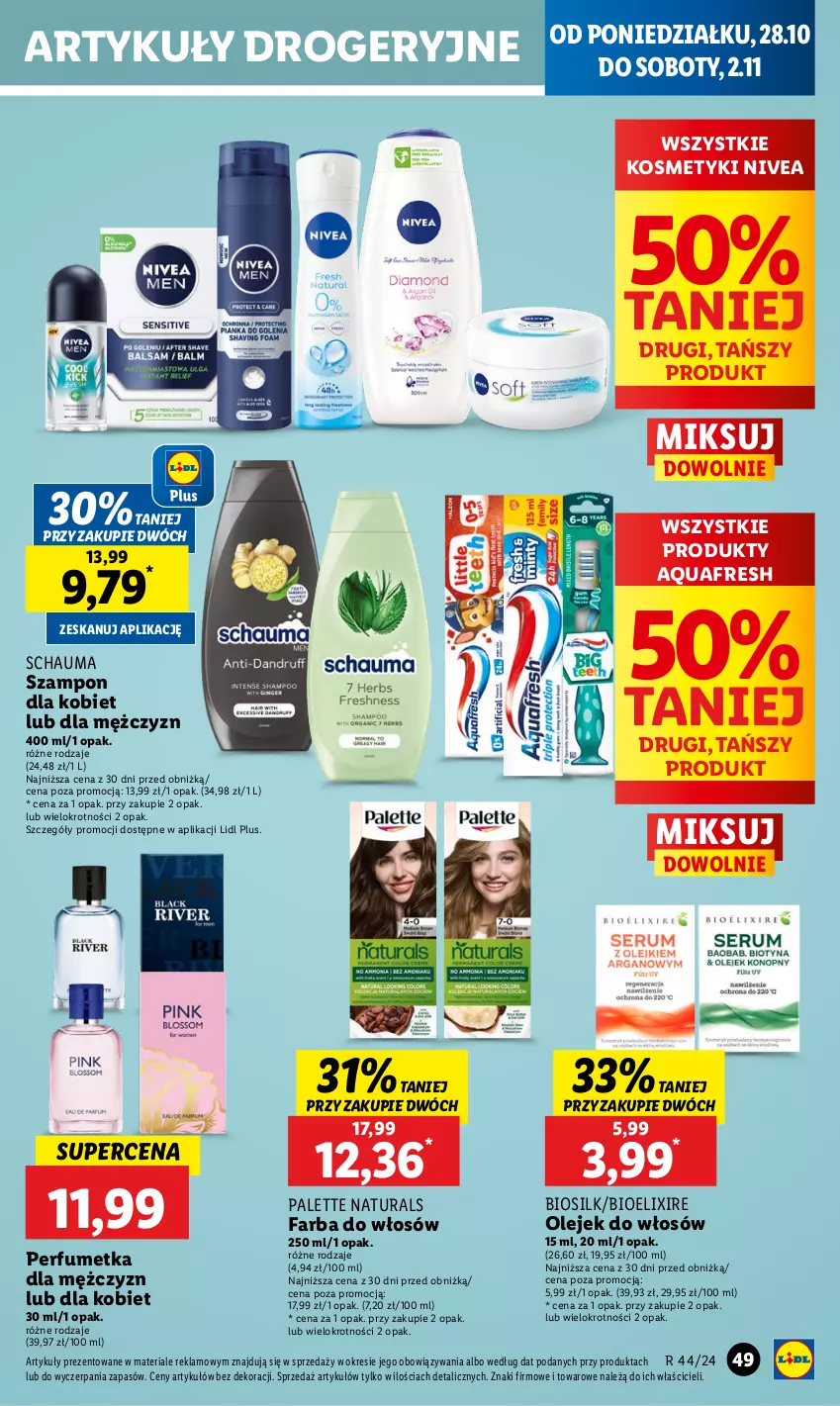 Gazetka promocyjna Lidl - GAZETKA - ważna 28.10 do 29.10.2024 - strona 57 - produkty: Aquafresh, Fa, Farba do włosów, Nivea, Olej, Palette, Perfum, Schauma, Szampon