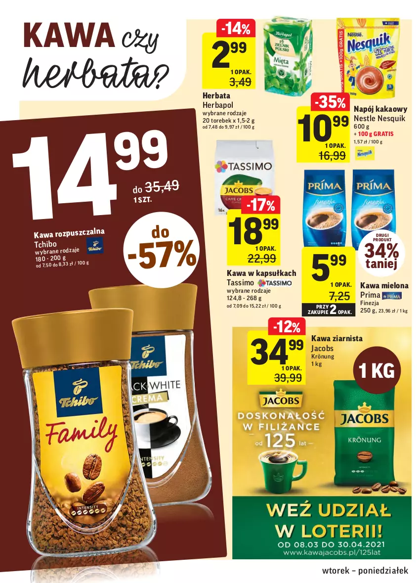 Gazetka promocyjna Intermarche - Gazetka tygodnia - ważna 13.04 do 19.04.2021 - strona 26 - produkty: Gra, Herbapol, Herbata, Jacobs, Jacobs Krönung, Kakao, Kawa, Kawa mielona, Kawa ziarnista, Napój, Nesquik, Prima, Tassimo, Tchibo