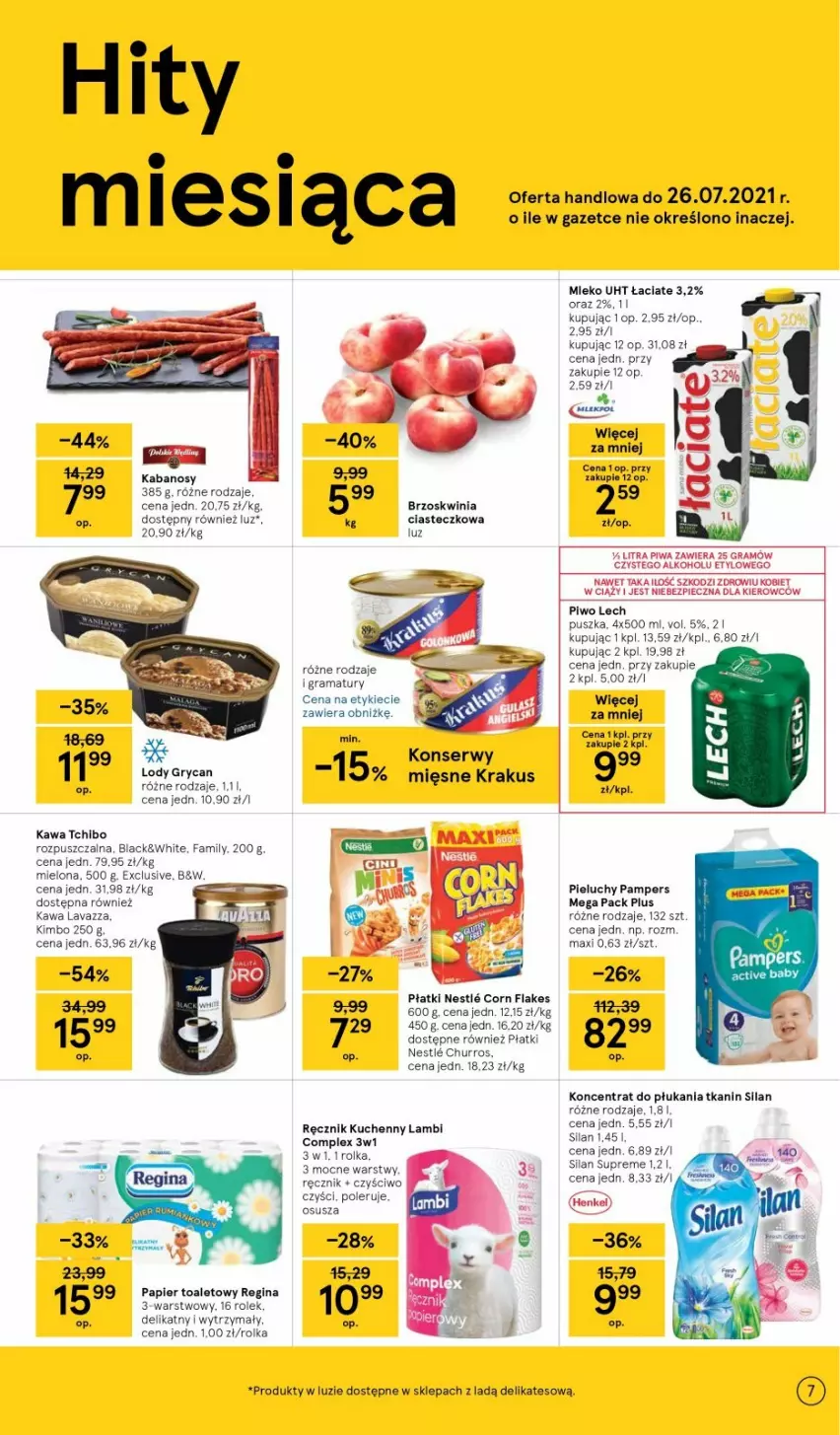 Gazetka promocyjna Tesco - Tesco gazetka - przyszły tydzień - ważna 15.07 do 21.07.2021 - strona 7 - produkty: Corn flakes, Fa, Gra, Gry, Kabanos, Kawa, Krakus, Lack, Lody, Mleko, Pampers, Piec, Pieluchy, Piwa, Piwo, Rama, Ręcznik, Ręcznik kuchenny, Ser, Silan, Tchibo