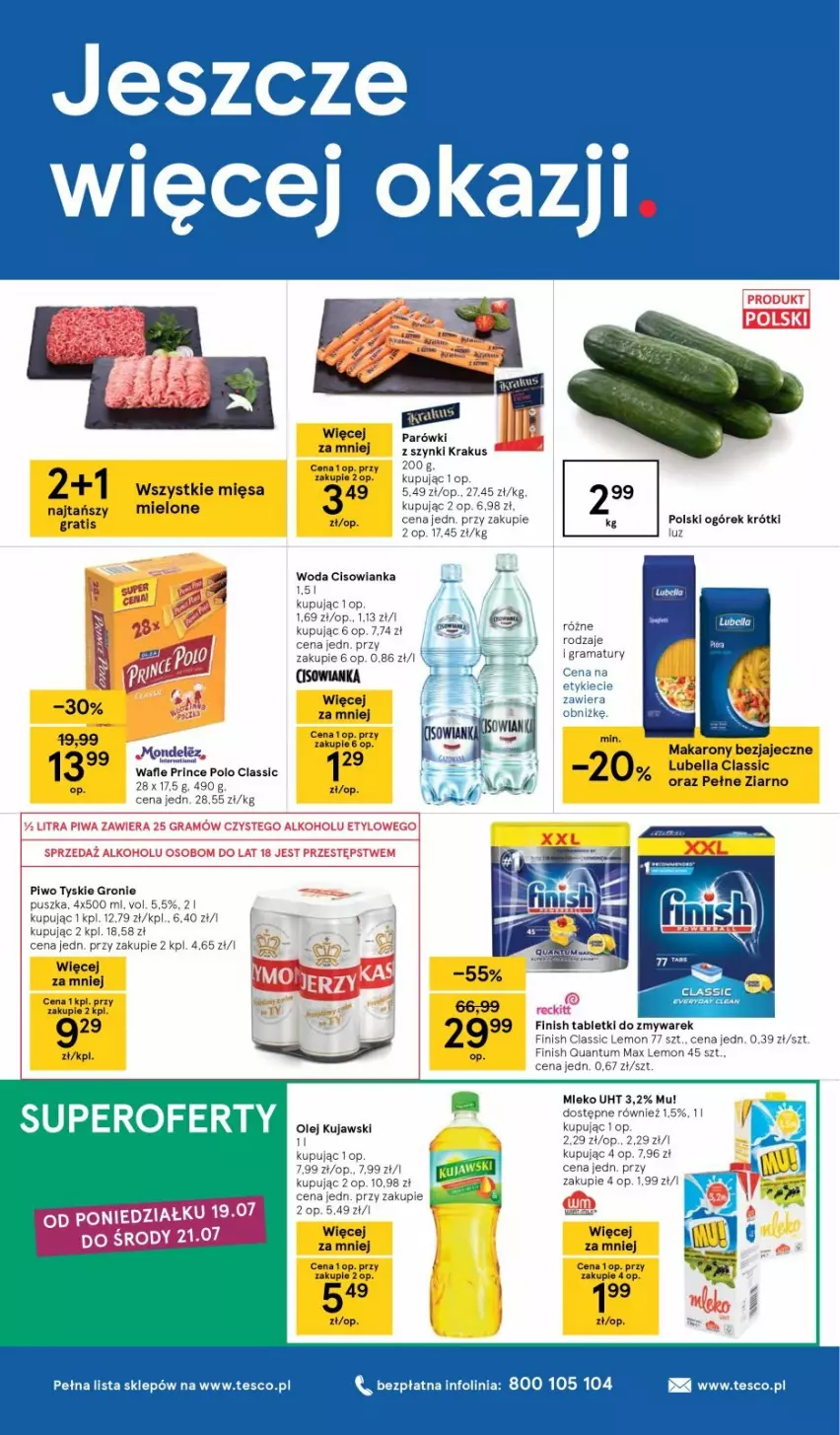 Gazetka promocyjna Tesco - Tesco gazetka - przyszły tydzień - ważna 15.07 do 21.07.2021 - strona 8 - produkty: Cisowianka, Finish, Gra, Mleko, Ogórek, Piwa, Piwo, Prince Polo, Rama, Tablet, Tyskie, Woda