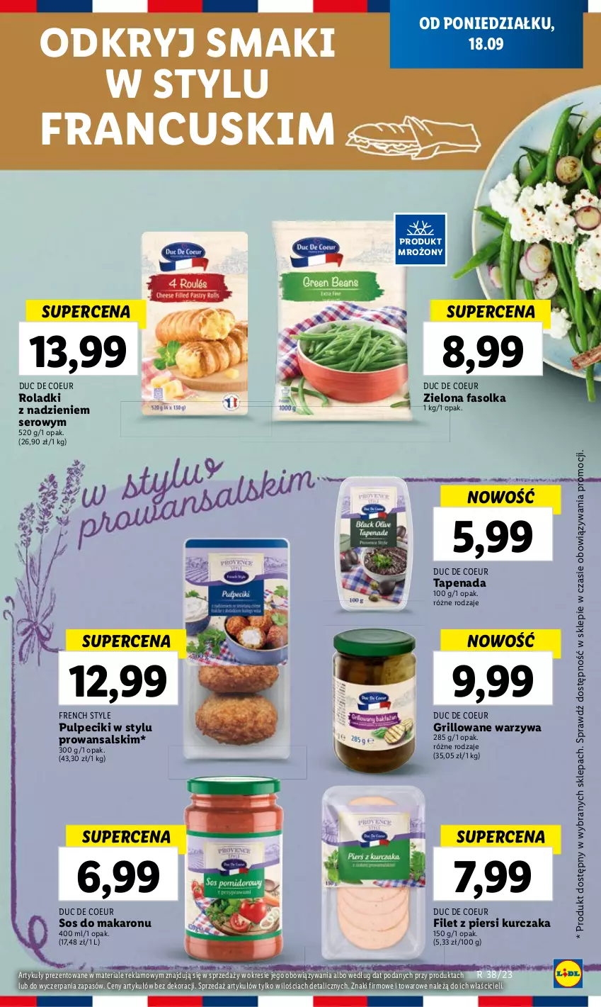 Gazetka promocyjna Lidl - TYDZIEŃ W STYLU FRANCUSKIM - ważna 18.09 do 23.09.2023 - strona 5 - produkty: Fa, Filet z piersi kurczaka, Grill, Kurczak, Makaron, Ser, Sos, Sos do makaronu, Warzywa